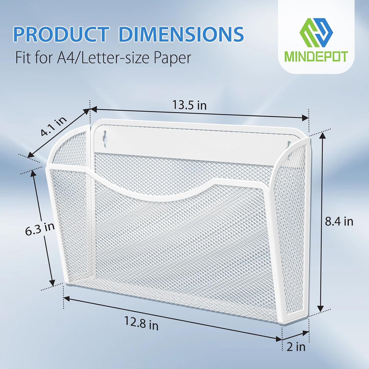 MINDEPOT Wall File Organizer, Hanging Wall File Holder, 6 Pack, Black | Heavy Duty Iron, Metal Mesh Wall Mount, Single
