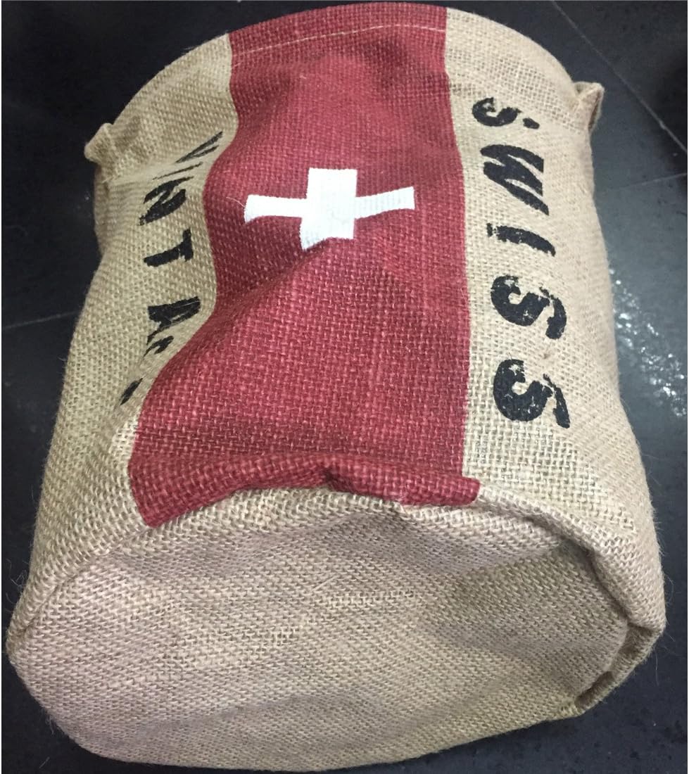 Burlap Woven Storage Basket Collapsible Vintage / Swiss Flag