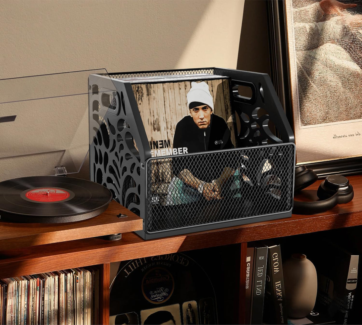 Vinyl Record Holder, Sturdy Wooden Album Storage for Vinyl Records | Holds 70+ LPs, Perfect for Records, Files, Books &