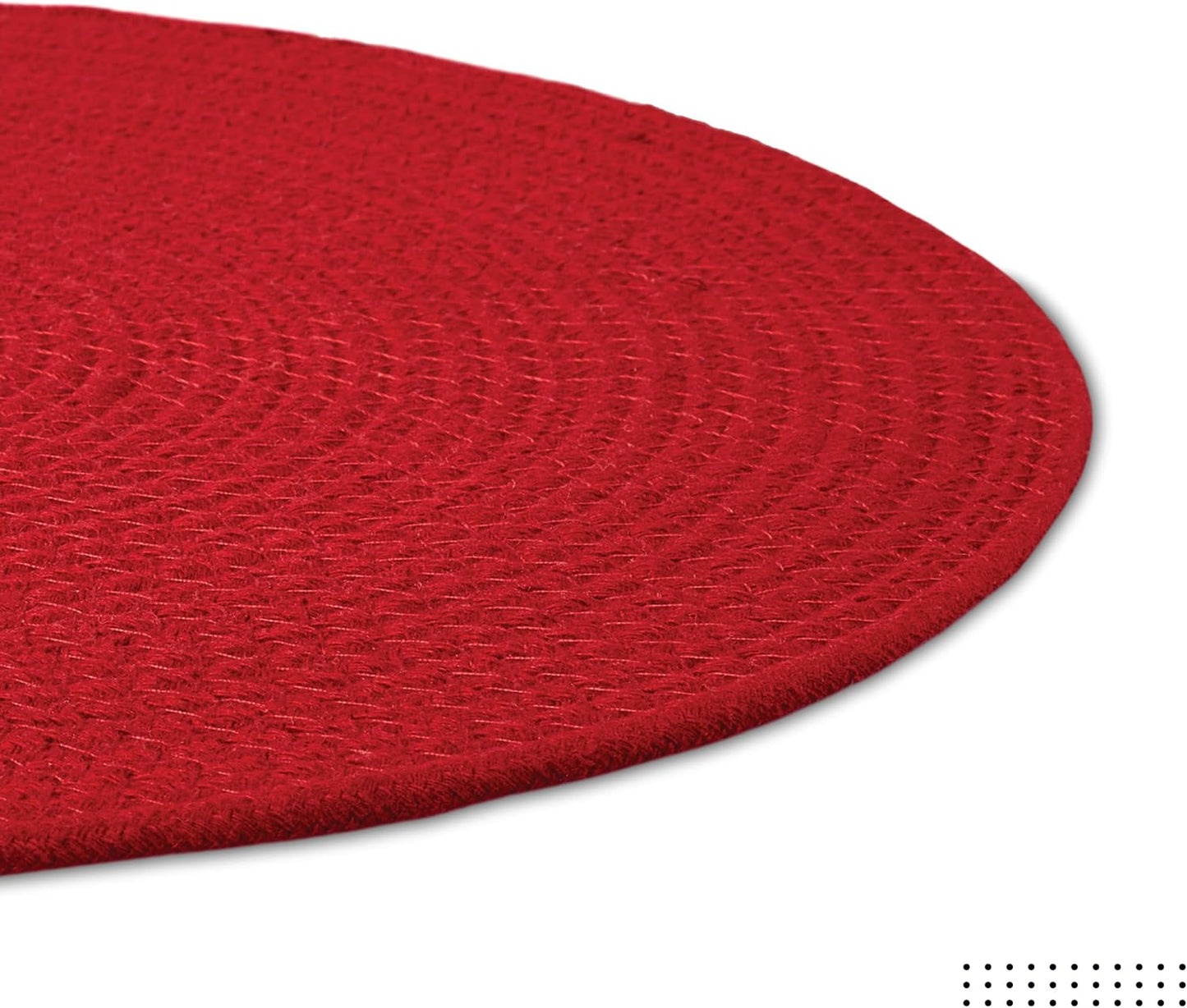 Encasa XO Placemats, Round Cotton Dining Table Mats 13" | Red, Handcrafted Ribbed Texture | Heat Resistant Trivets