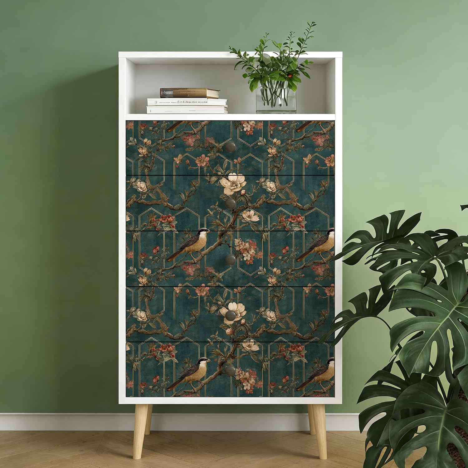 New Chinese Style Wallpaper Peel and Stick / Chinese002 / 17.7 x 118.1 / Teal