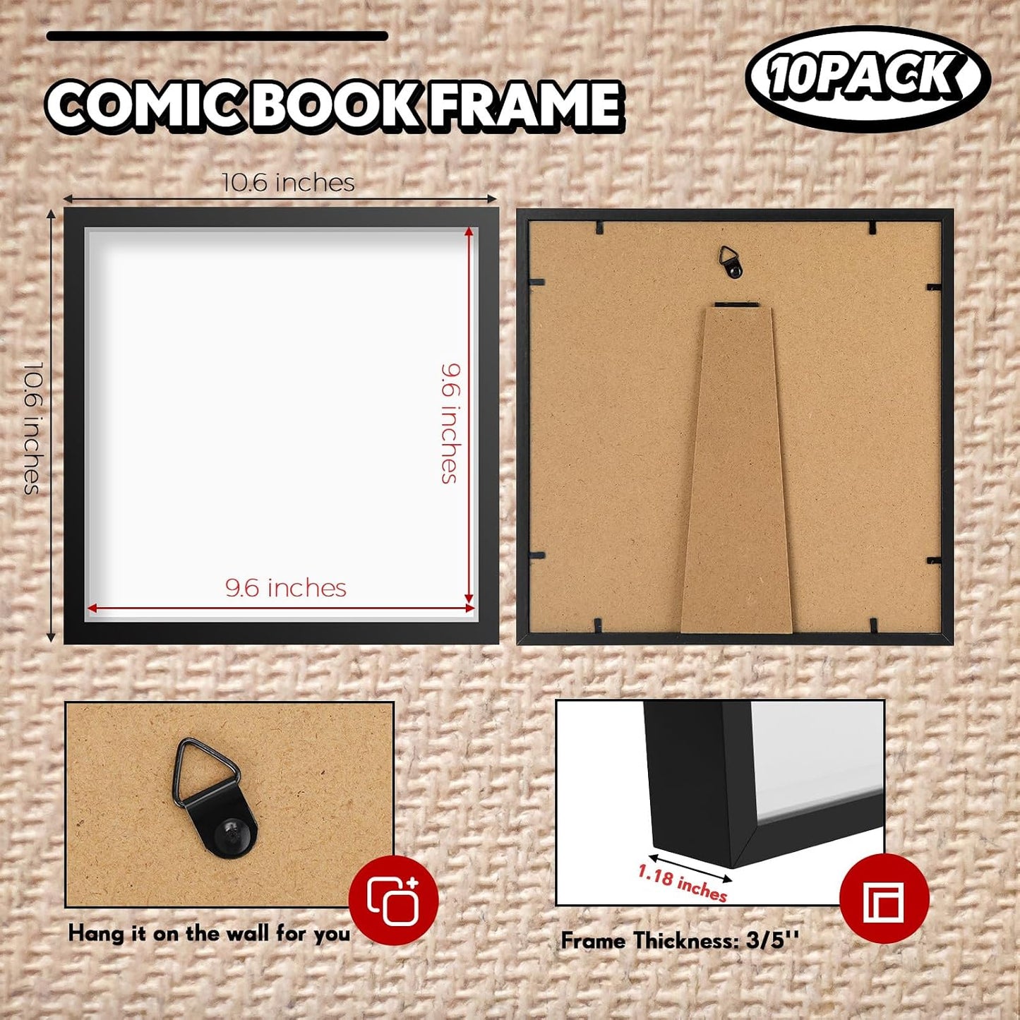 Geetery 10 Pack Shadow Box Frame 10 x 10 Inch Wood Frame Memory Display Case Bulk Shadow Boxes for Photo Flowers