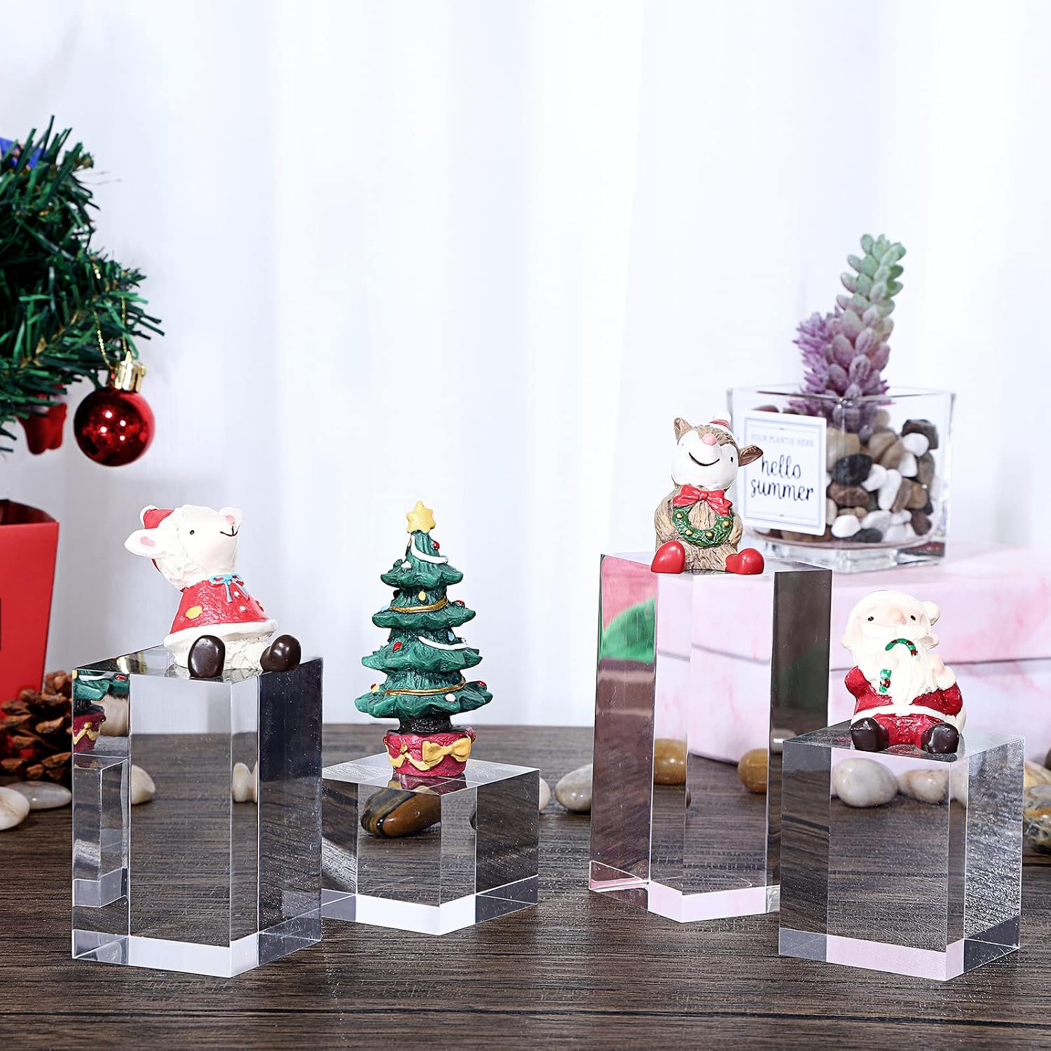 Acrylic Display Risers Stand Square Action Figures Collection / Square,4-pack / Clear / Set of 4