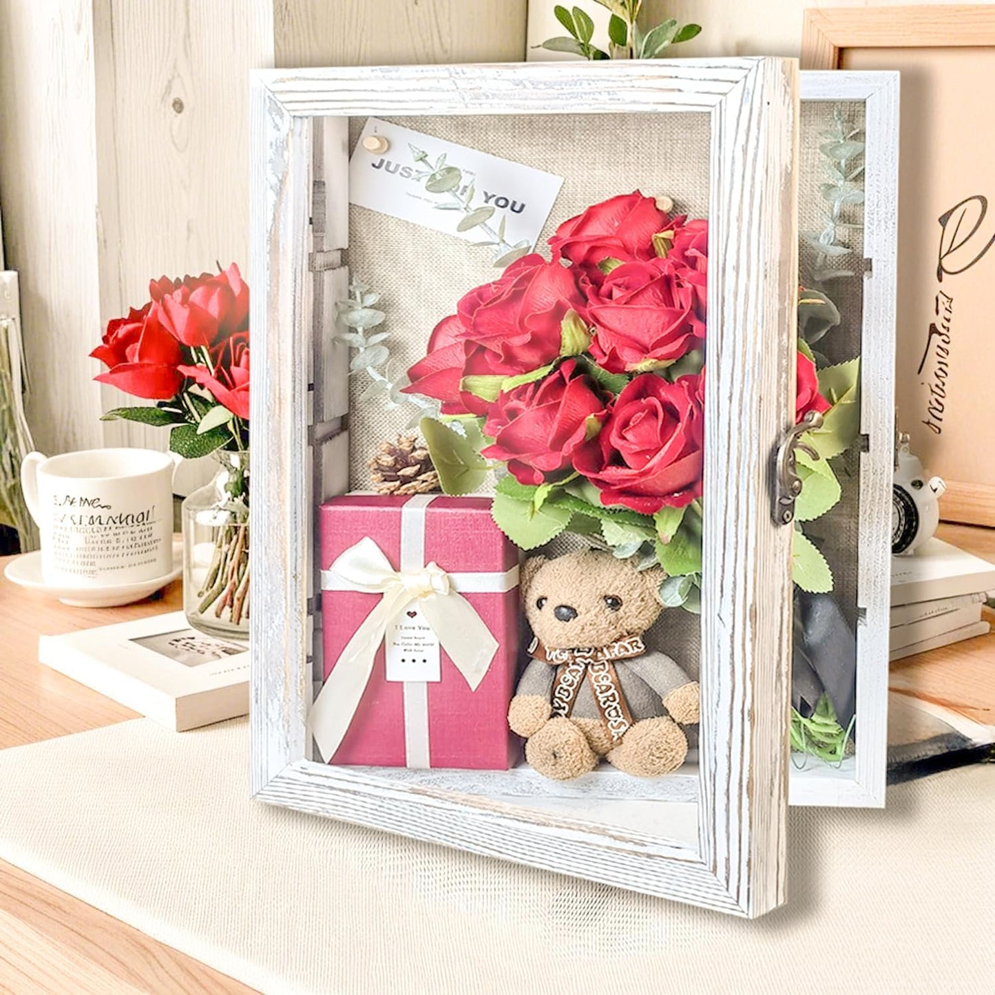 White 11x16 Large Shadow Box Frame Deep Shadow Box with Shelves Memorial Shadow Box Display Case with Linen Back for