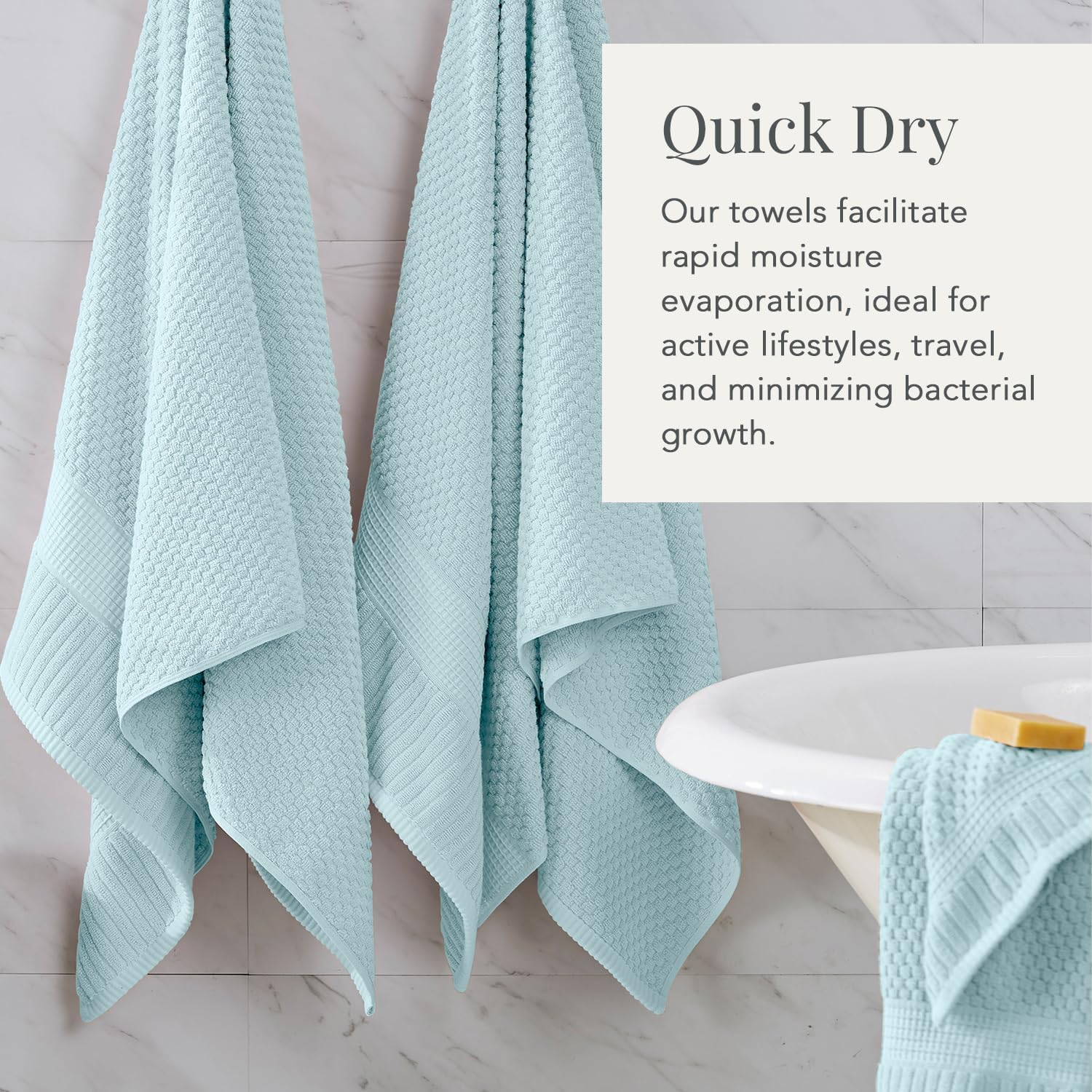 NY Loft 100% Cotton 6-Pack Hand Towel Set | Seafoam | Oeko-TEX | Quick-Dry | Six 16" x 28" Hand Towels | Super