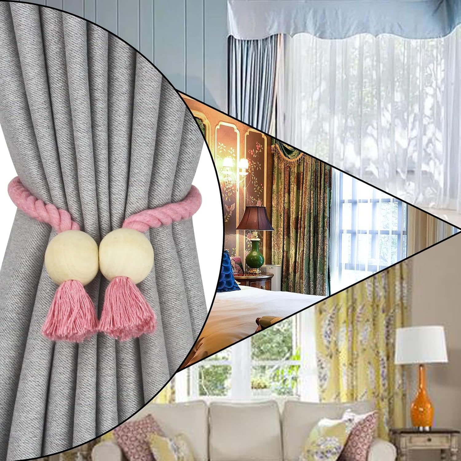 Magnetic Curtain Tiebacks Decorative Tie Back Drapes Holdbacks Nieffeiy | 6 Pack Pink Cotton Hand Woven Rope Curtain