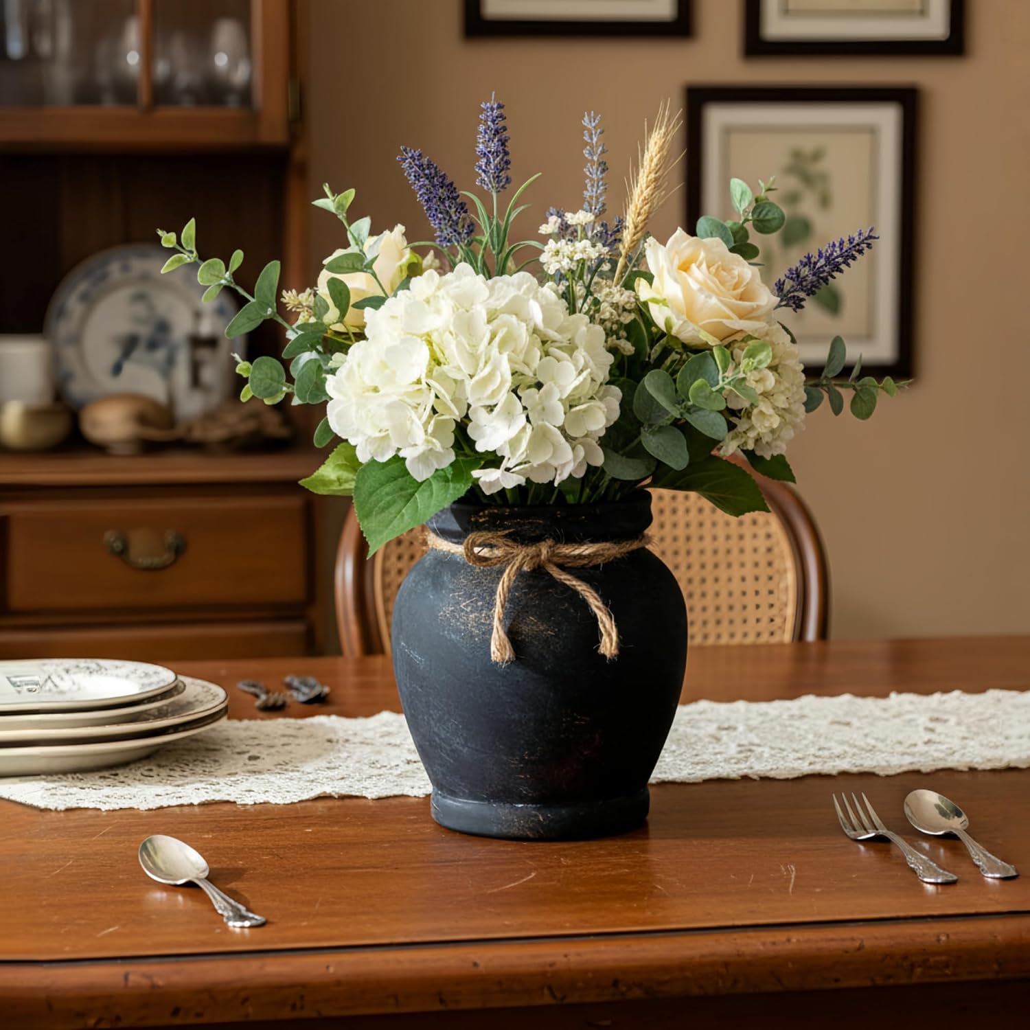 Handcrafted distressed black ceramic vase / Antique Black / 6.5 Inch
