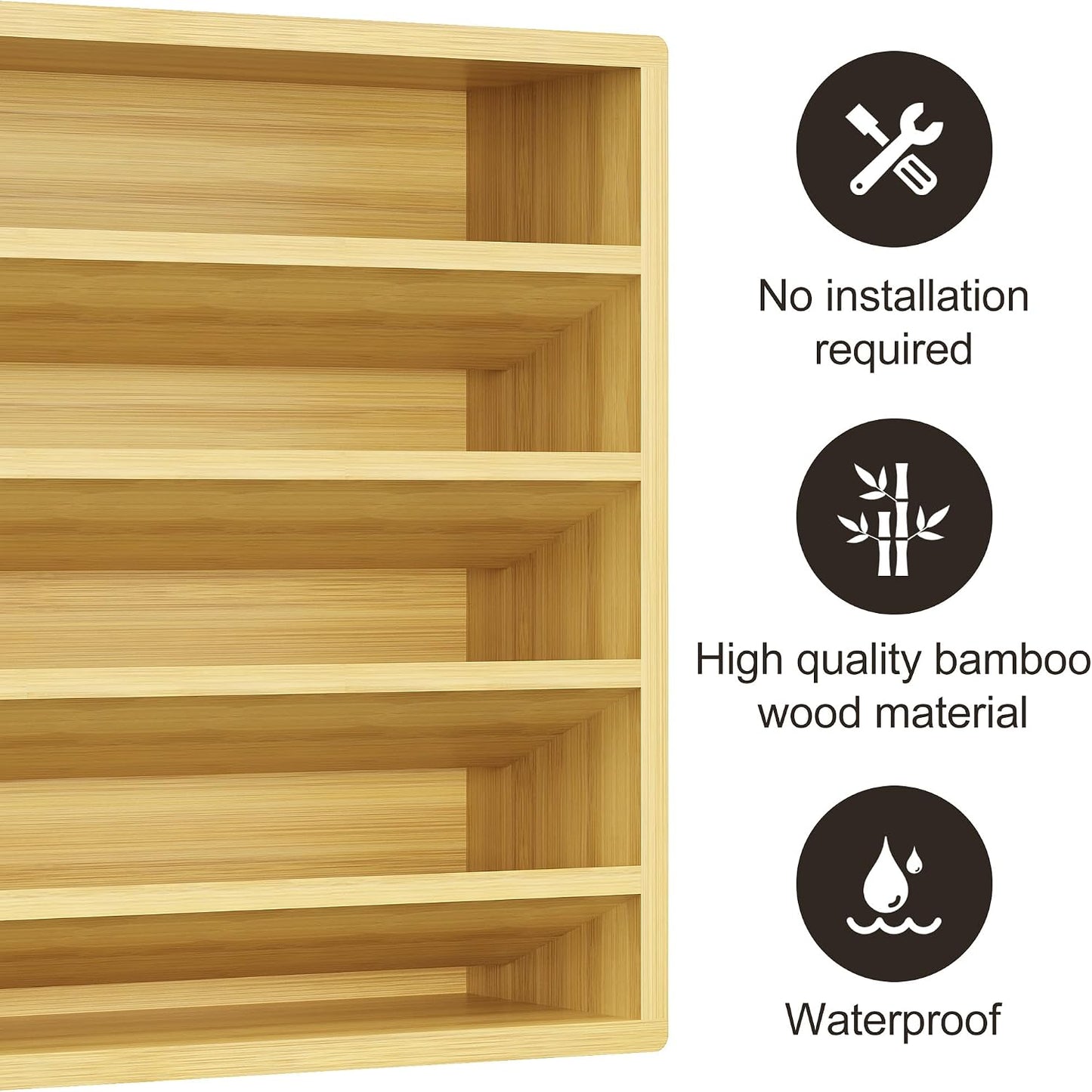 Orimade 4 Tier Spice Rack Organizer for Cabinet, Freestanding Bamboo Seasoning Rack for Countertop, Cupboard, Pantry