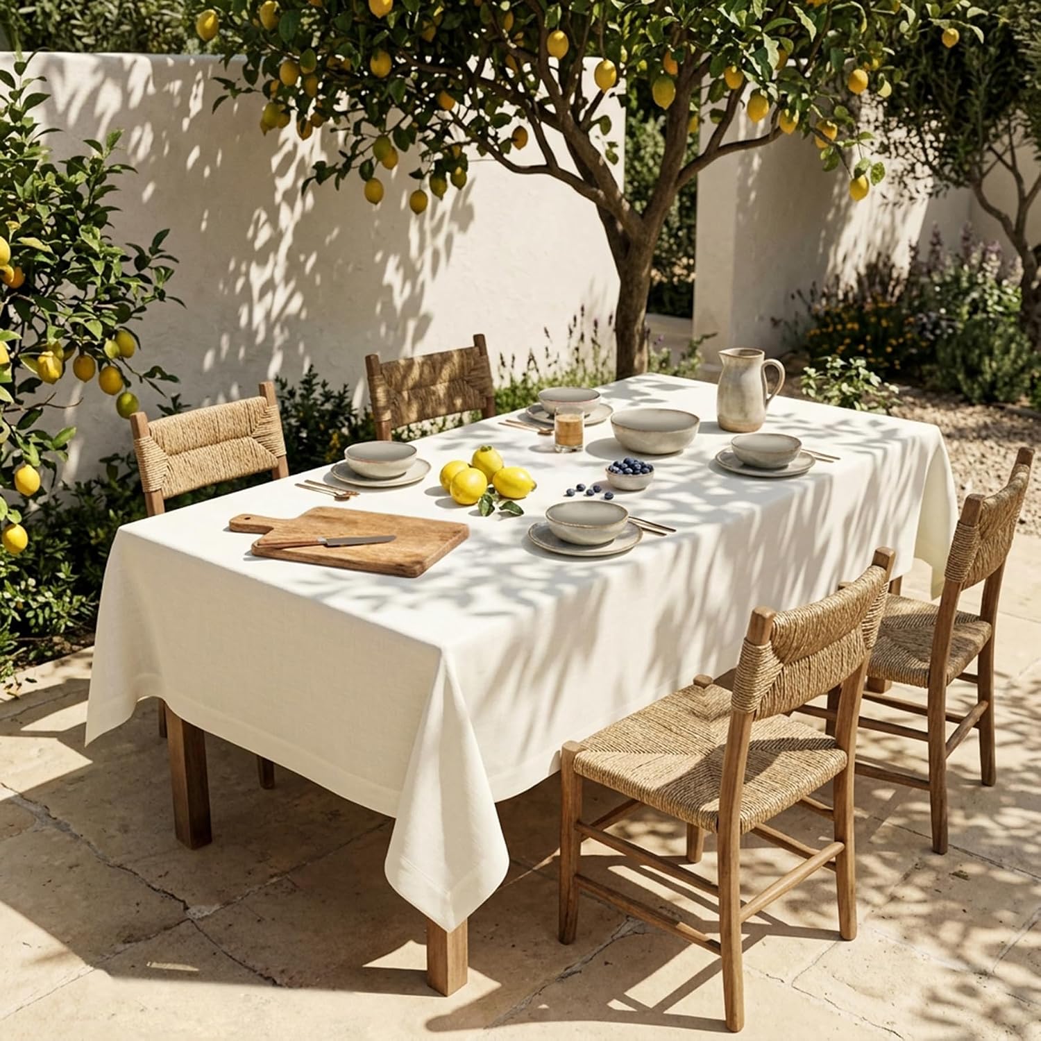 Solino Home 100% Pure Linen Tablecloth Ivory Rectangular, Fete 60 x 102 in | Linen Table Cloth for 6-8 seater dining