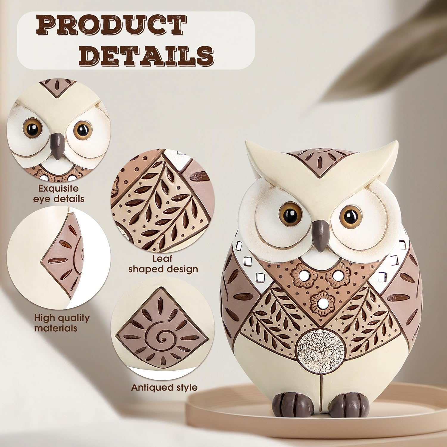 Animal Statues / Owl Statue Home Decor Accents / Beige
