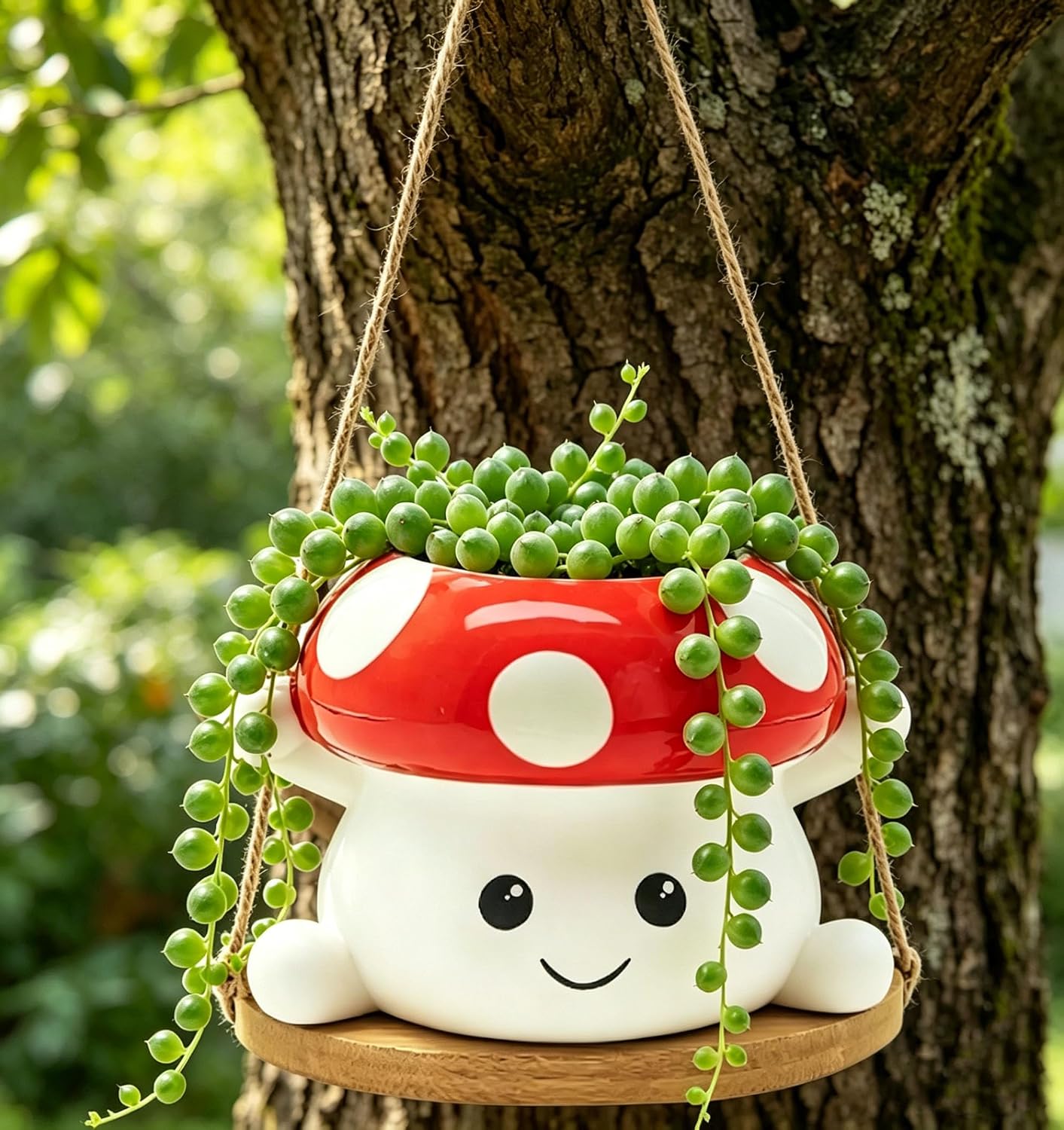 Ceramic Face Planter / Mushroom Swing Hanging Planter