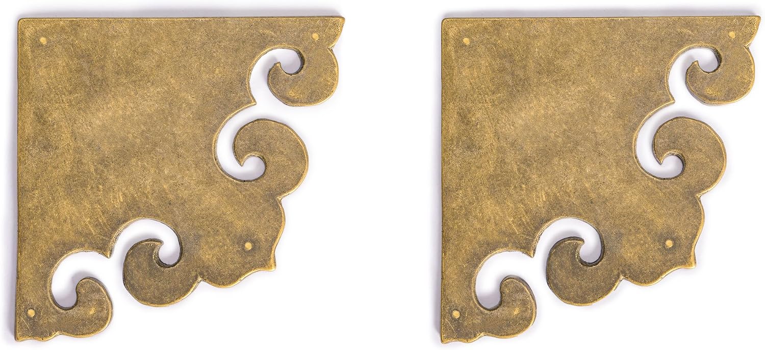 Brass Curled Box Corner Plate / Medium / Set of 2