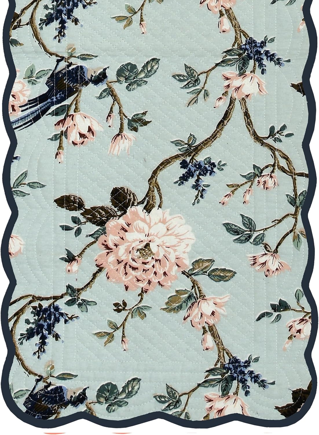 Antique Rose Vines- Bloom Collection Luxury Handcrafted Runner (Reversible) Cotton Quilted Fabric Machine Washable –