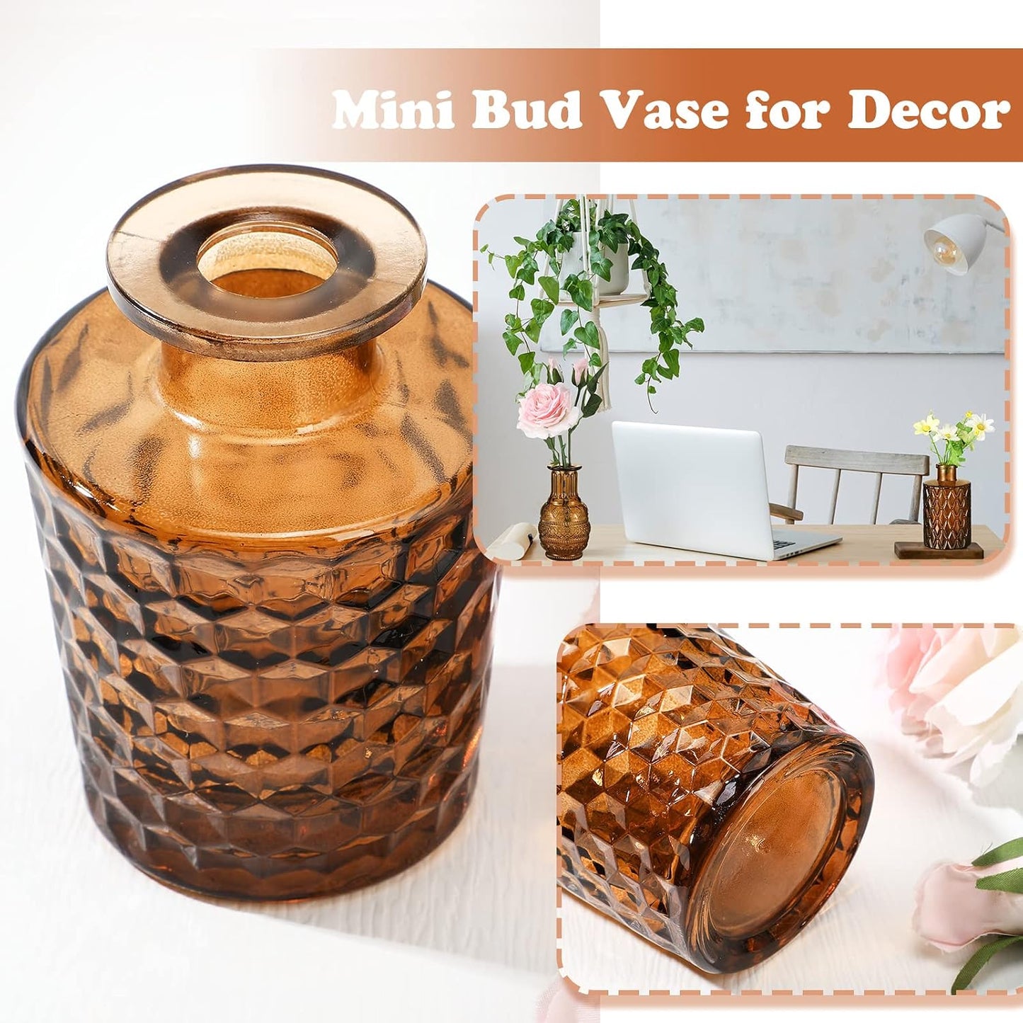 Glass Bud Vase Set / Dark Amber / Set of 20
