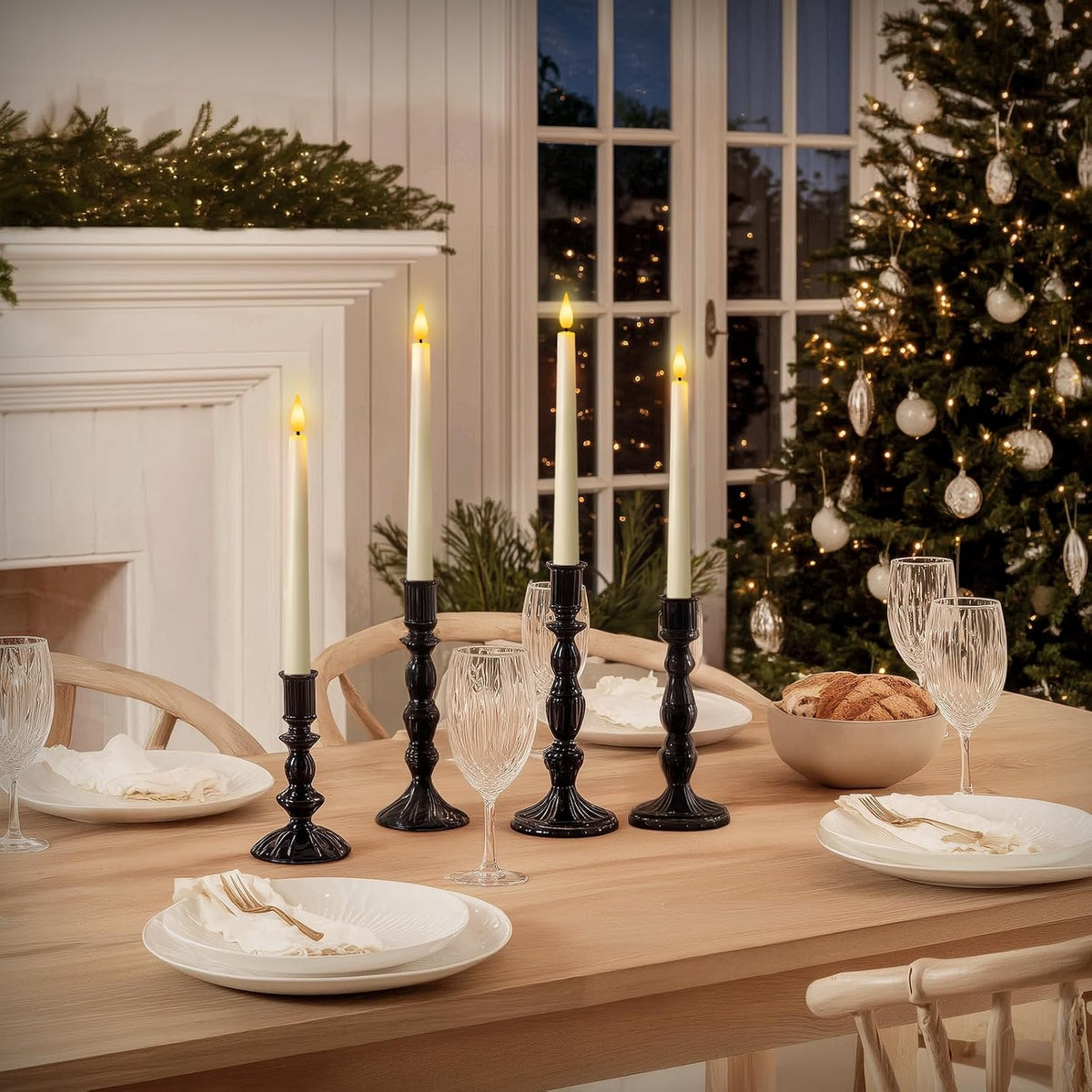 12 Pcs Flameless Taper Candles with Remote, Timer, Plastic Battery Operated Window Candles, 9.6 Inches Ivory LED