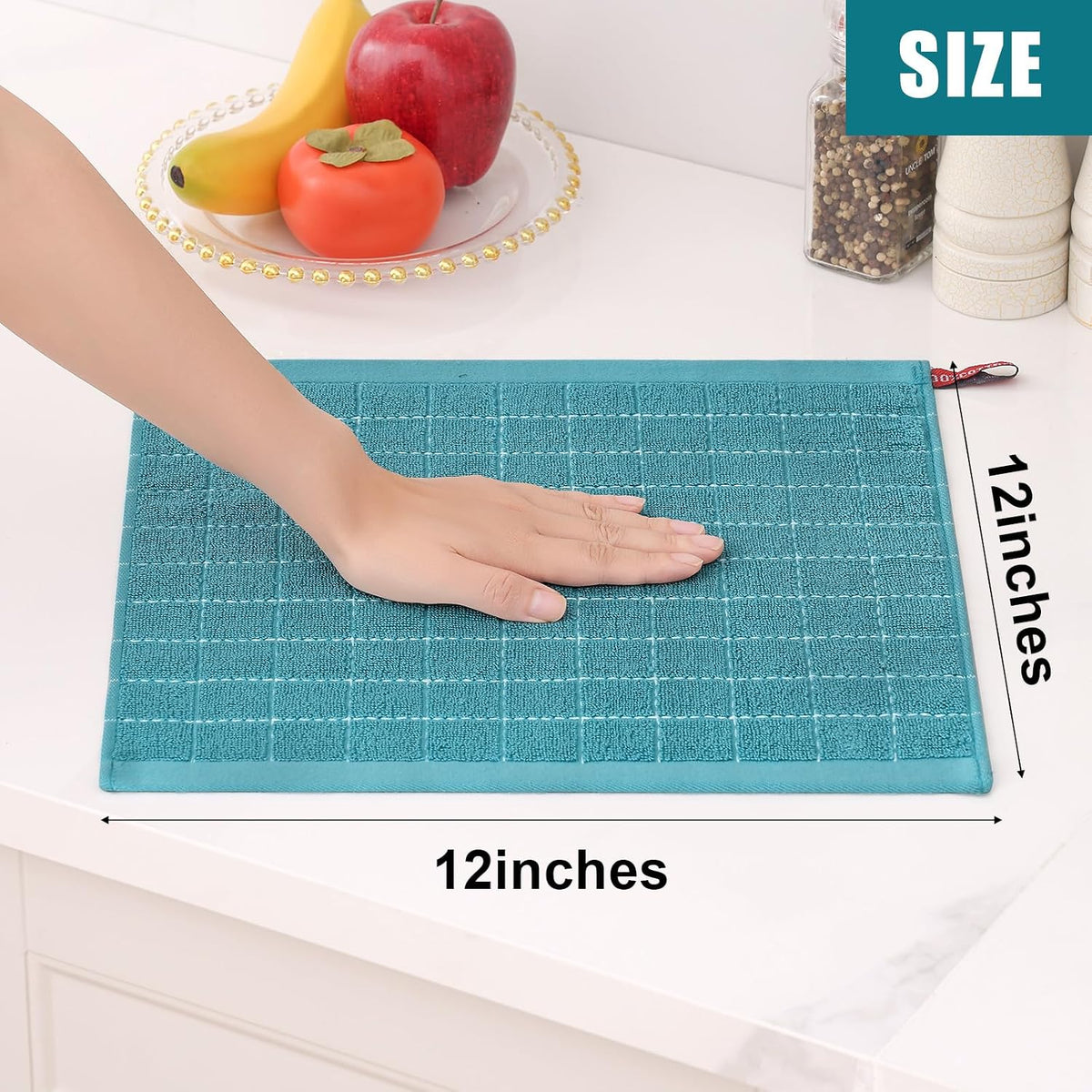 Homaxy 100% Cotton Terry Kitchen Dish Cloths, 12 Pack, Lake Blue | Ultra Soft and Absorbent Dish Towels for Kitchen