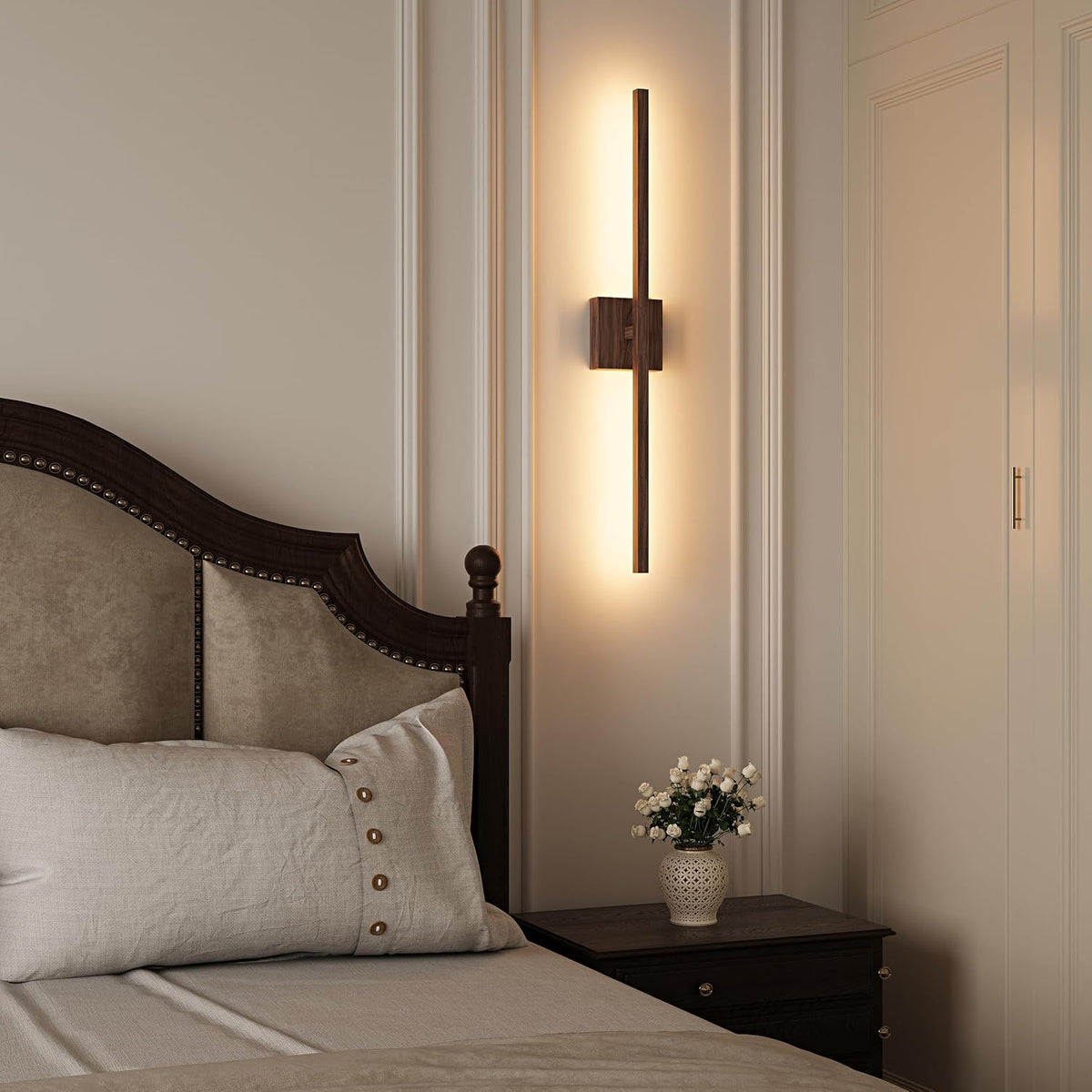 Rayogale Walnut Battery Operated Wall Sconce with Remote Control 32 Inch | 3000/4500/6000K Dimmable 8000mAh Wireless