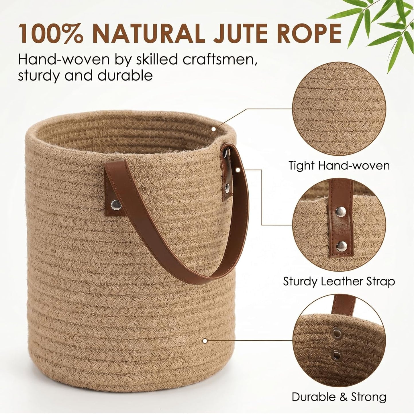 Jute Woven Storage Basket / Natural / 7.8 x 6.7 / Set of 2