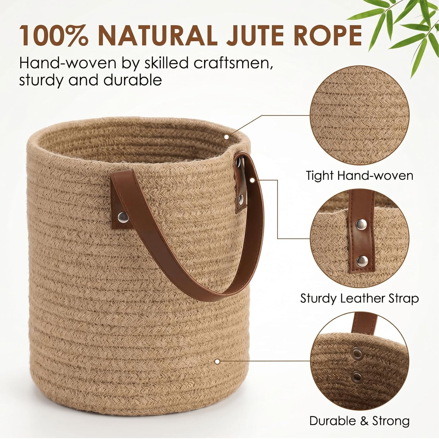 Jute Woven Storage Basket / Natural / 7.8 x 6.7 / Set of 2