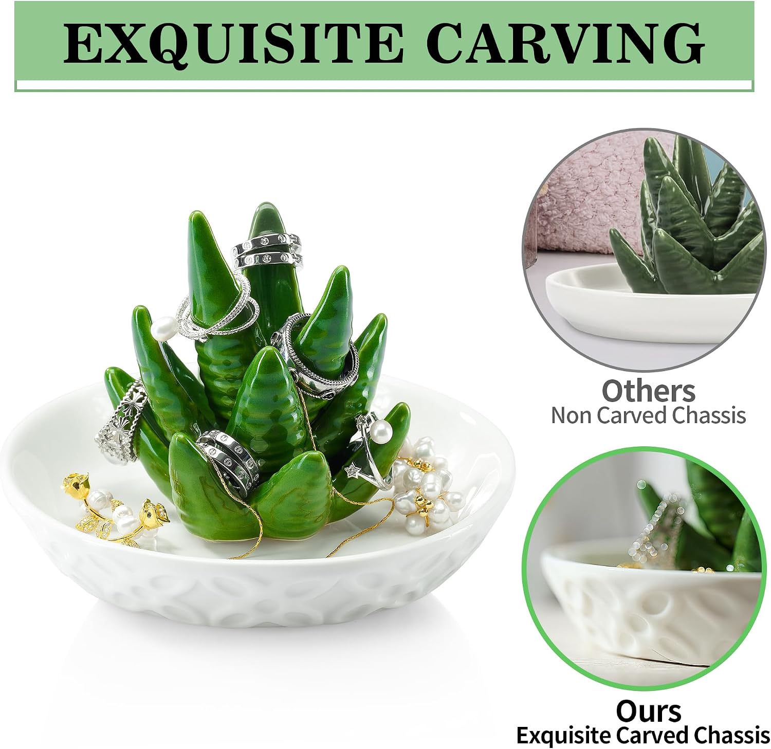 Ceramic Jewelry Tray / 5.12 x 5.12 x 3.74 / Aloe