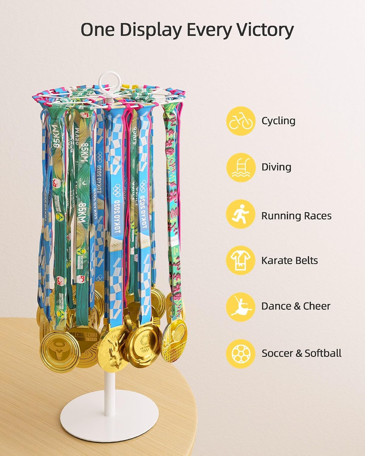 Rotatable Medal Hanger Display – Adjustable Medal Honor Display – Desktop Metal Medal Holder for Running, Sports