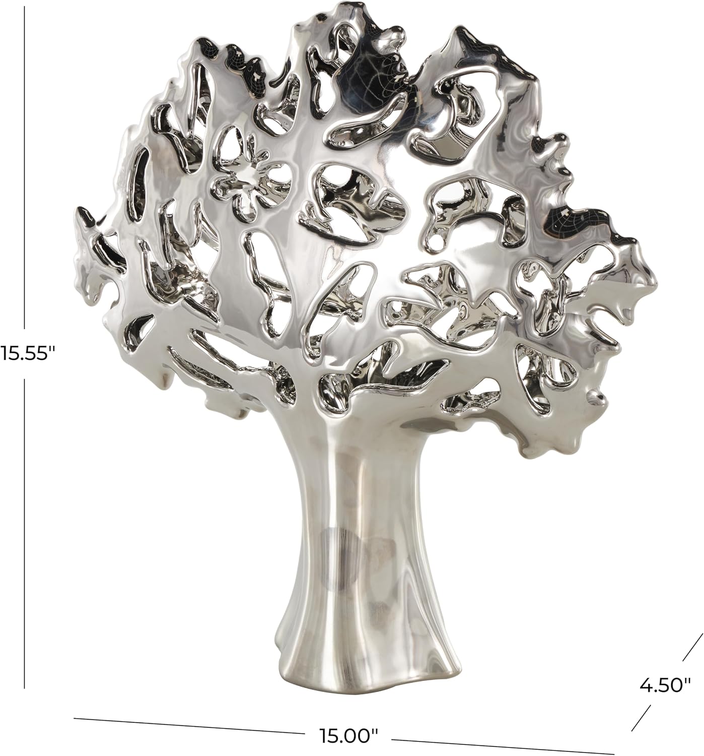 Ceramic Tree Decorative Sculpture Glossy Home Decor Statue / Silver / 15 x 5 x 16