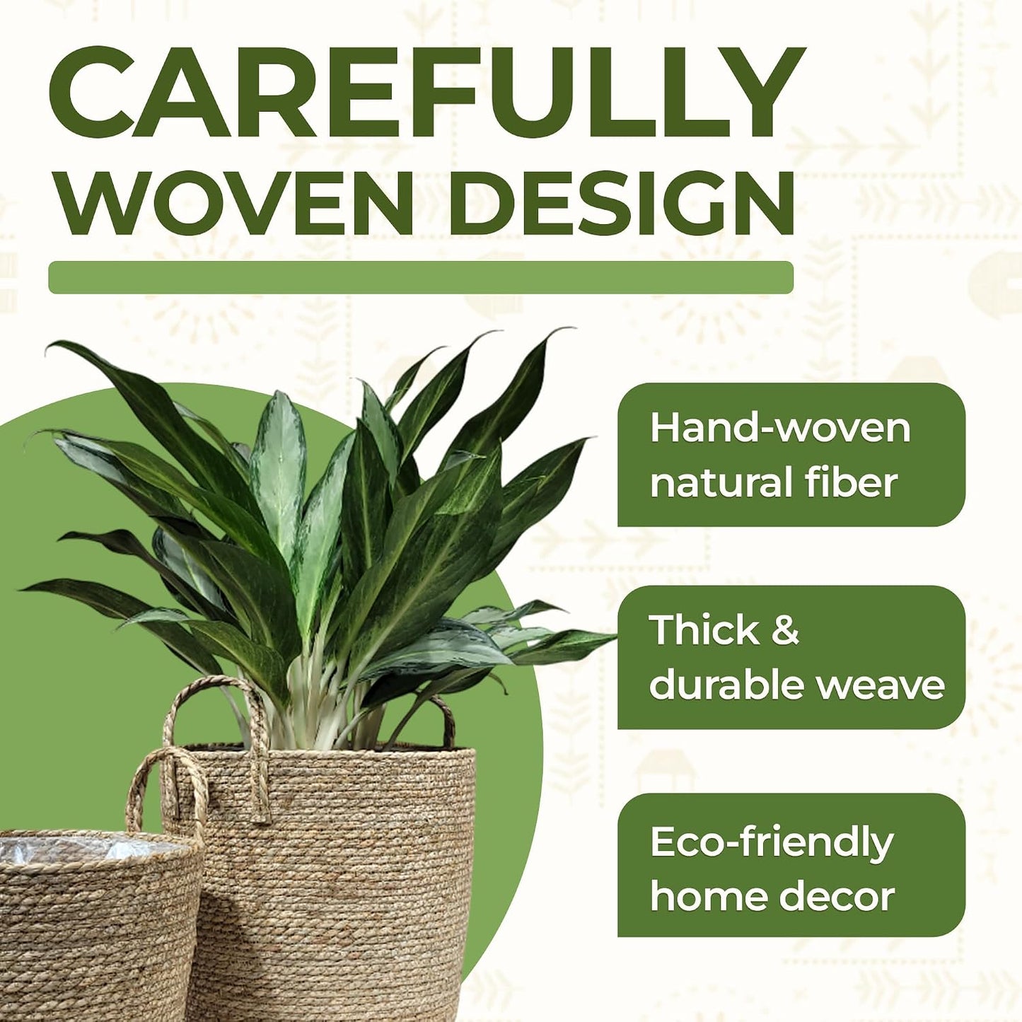 Woven Seagrass Planter Baskets / with Handles / Natural / Set of 2