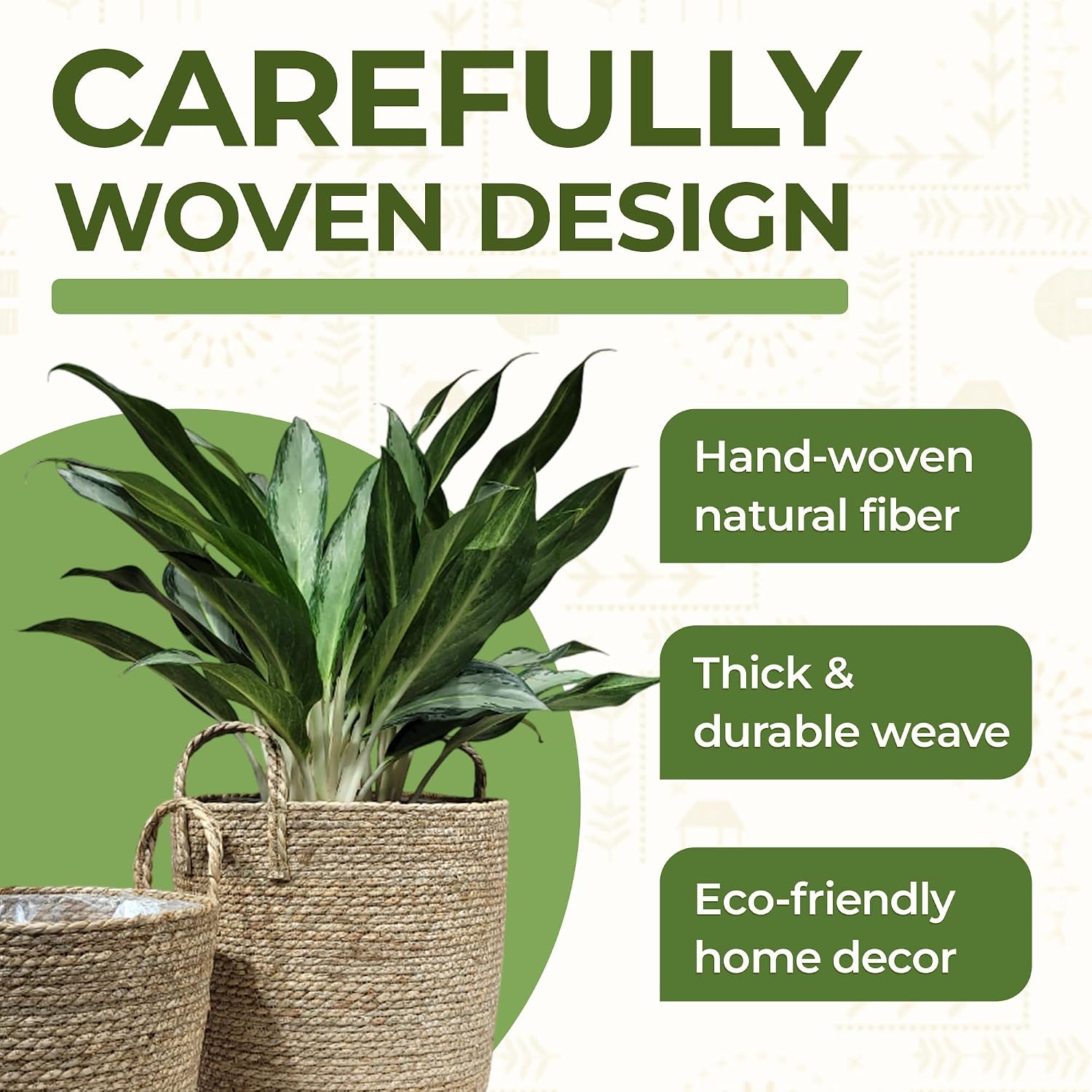 Woven Seagrass Planter Baskets / with Handles / Natural / Set of 2