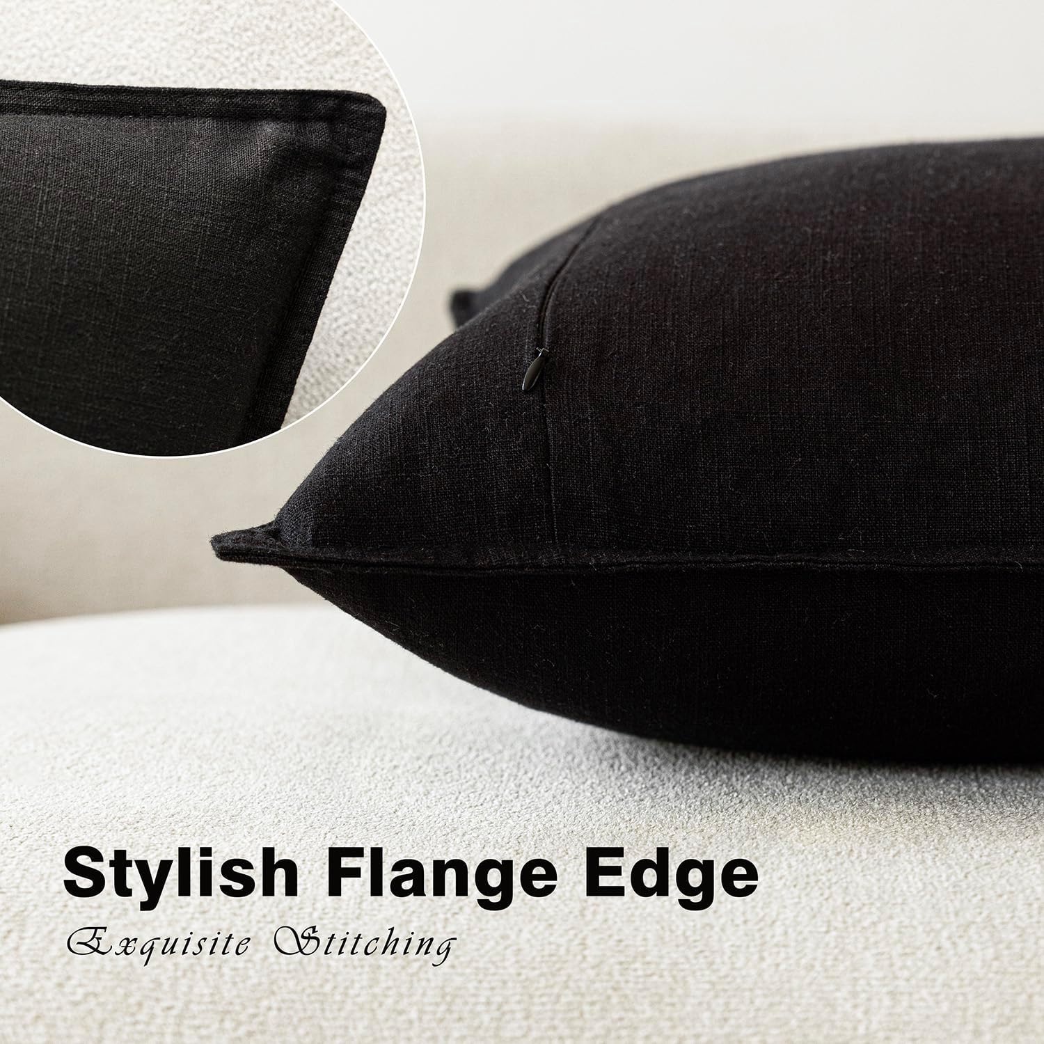 Decorative Linen Soild Throw Pillow Covers Soft Accent Cushion Case / 18 x 18 / Black / Set of 2