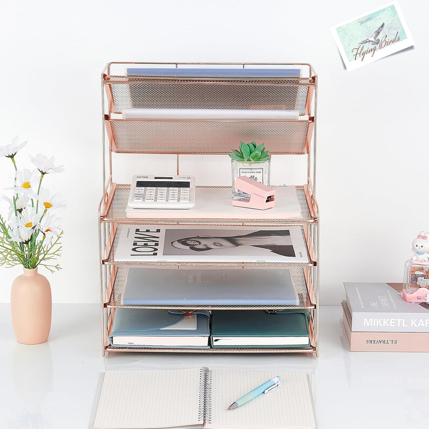 Desk Organizer, 6-Tier Paper Organizer Letter Tray, Rose Gold | Desk Organizers and Accessories, Office Desk