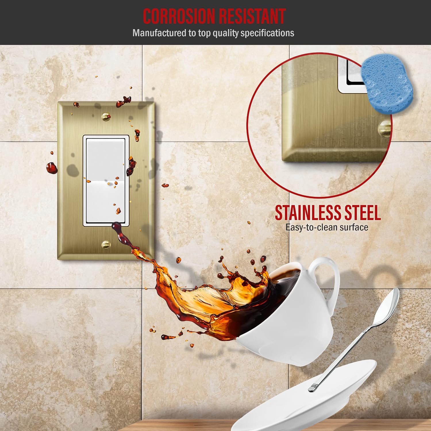 ENERLITES Decorator Switch or Outlet Metal Wall Plate, Stainless Steel 201, Corrosion Resistant, Size 1-Gang 4.50" x