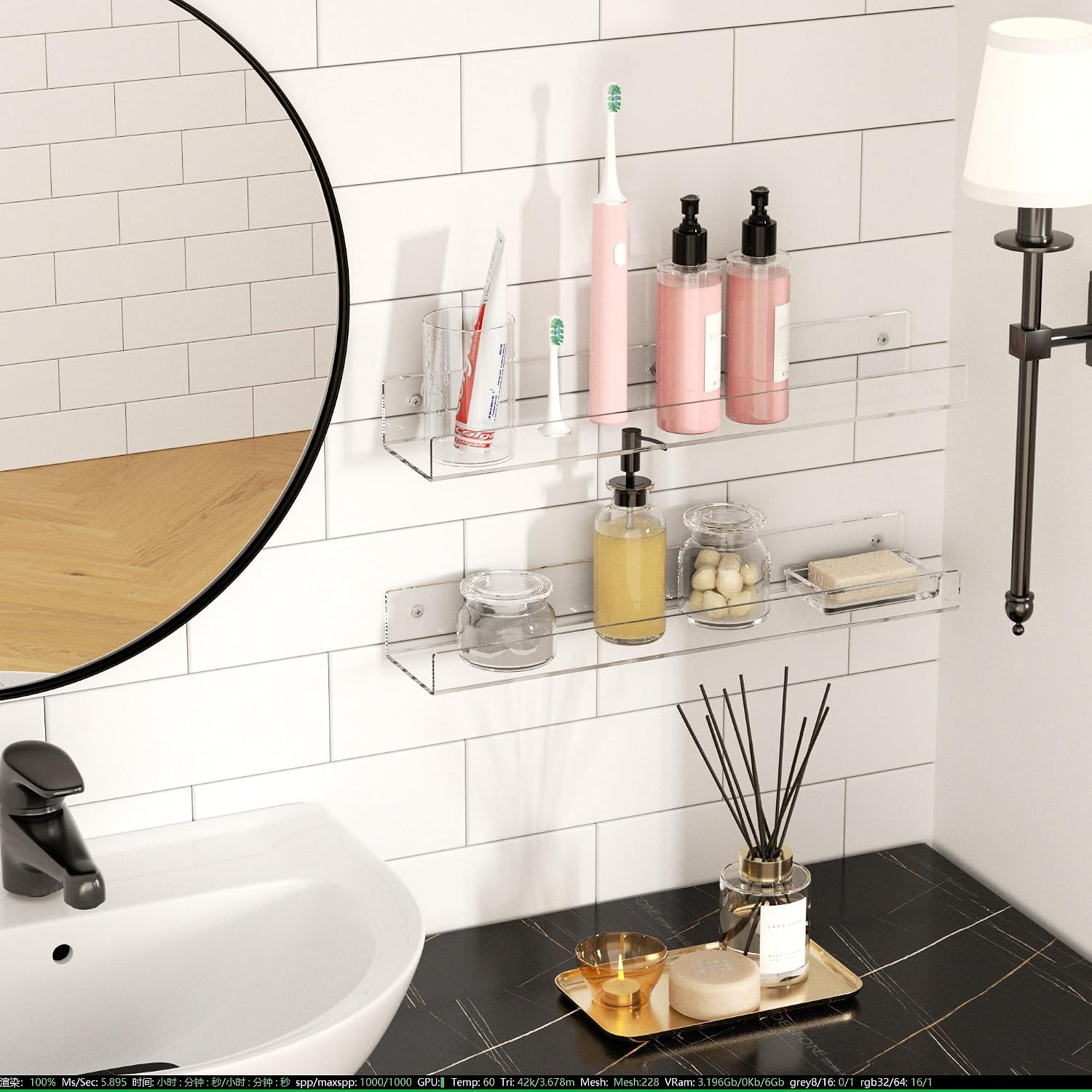 18'' Clear Acrylic Bookshelf 2 Pack, Acrylic Floating Book Shelves, Wall Mounting Invisible Ledge Book Shelf
