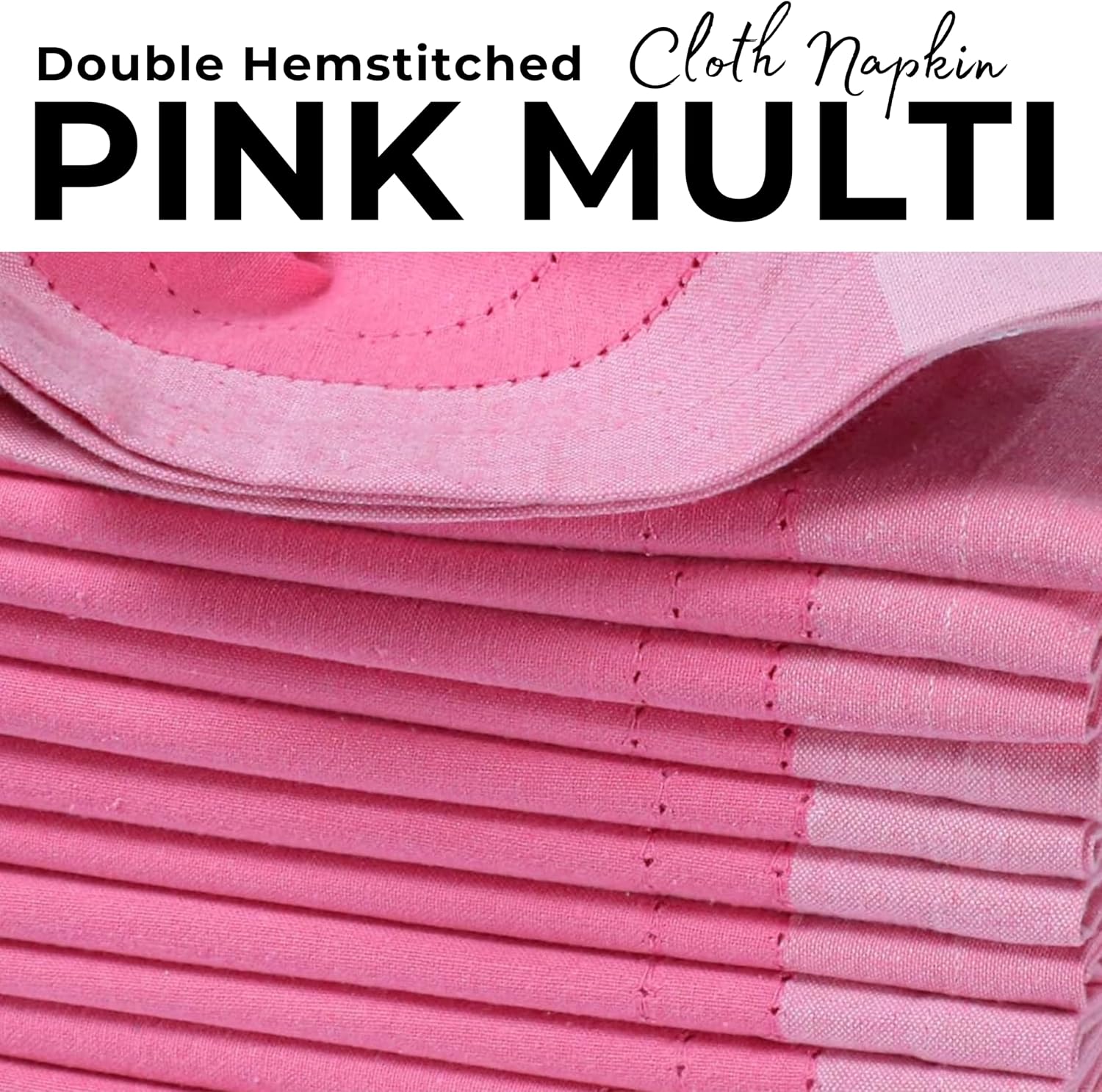 Bedding Craft Cotton Cloth Dinner Napkins Set of 12 – 20x20 Pink Multi Double Hemstitched – Machine Washable Fabric