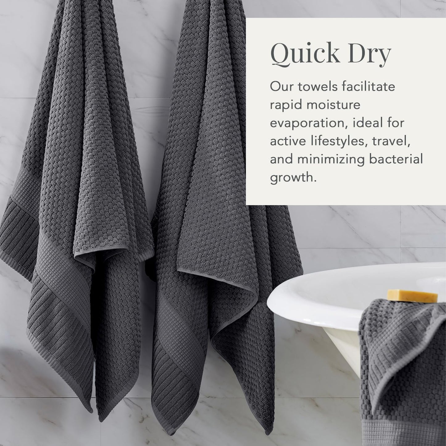 NY Loft 100% Cotton 2-Pack Oversized Bath Towel Set | Grey | Quick-Dry | Two Oversized 35" x 70" Bath Towels / Bath