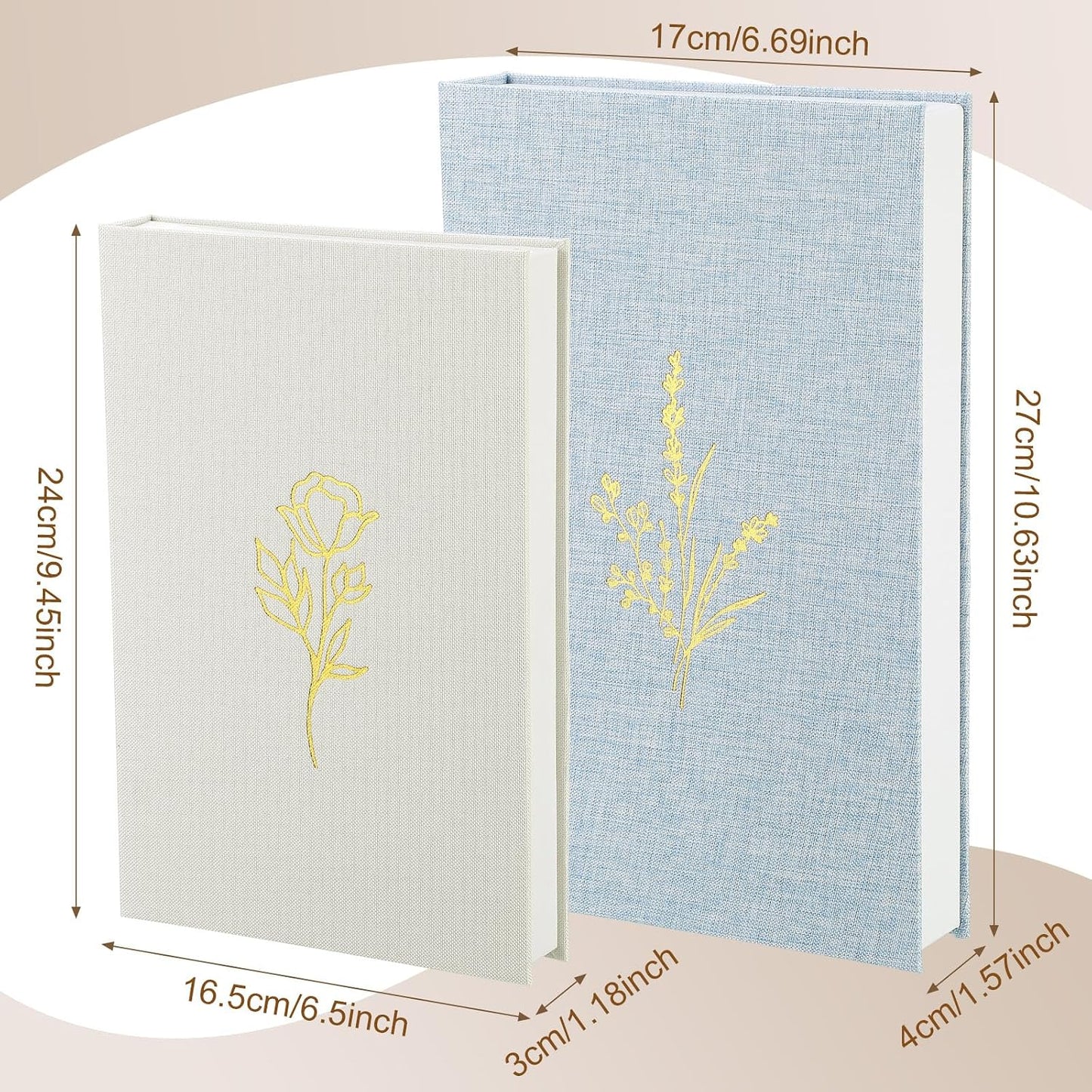 Aesthetic Decorative Books Linen Boxes Coffee Table Bookshelf Mantle / Baby Blue Beige / Set of 2