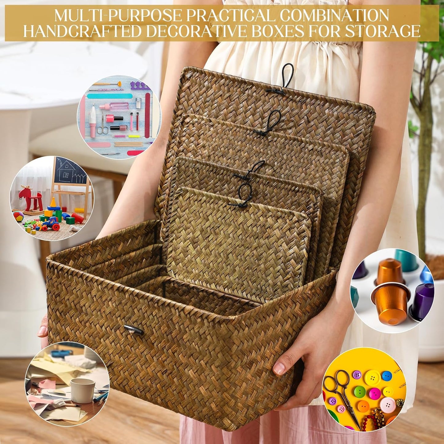 Wicker Storage Baskets Organizer / Retro Color / Set of 4