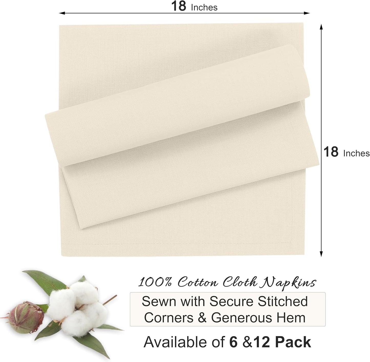 Ruvanti Cloth Napkins Set of 12, 100% Cotton 18”x18” - Antique White | Washable, Soft, Durable & Absorbent Everyday