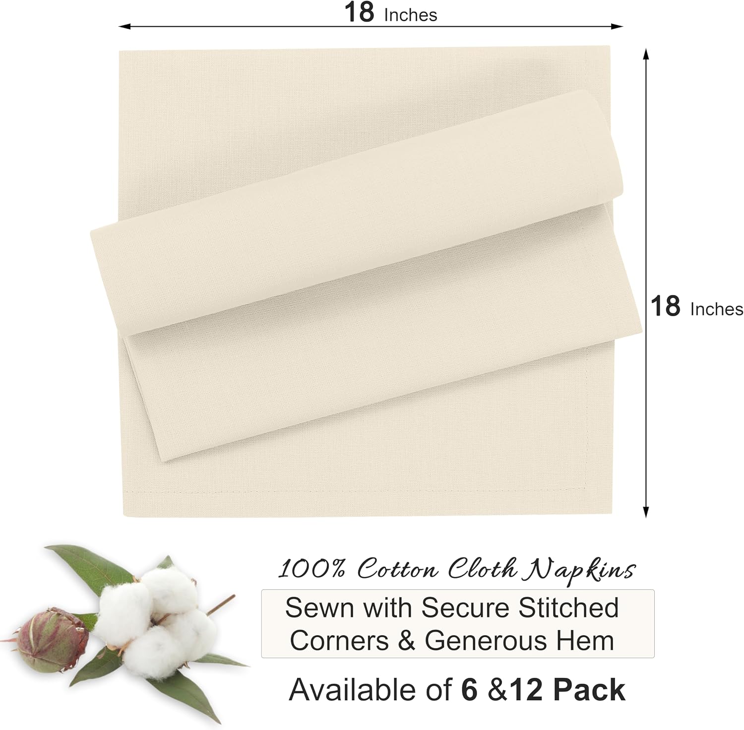Ruvanti Cloth Napkins Set of 12, 100% Cotton 18”x18” - Antique White | Washable, Soft, Durable & Absorbent Everyday