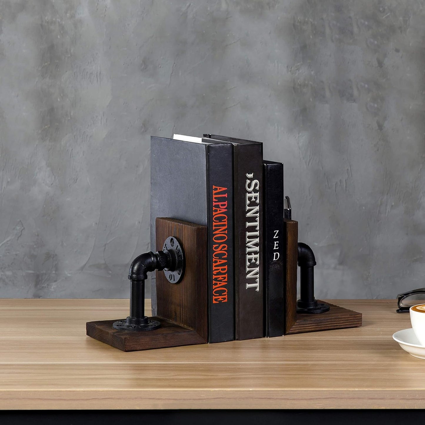 Wood Book / Metal Bookends for Heavy Books / Dark Brown
