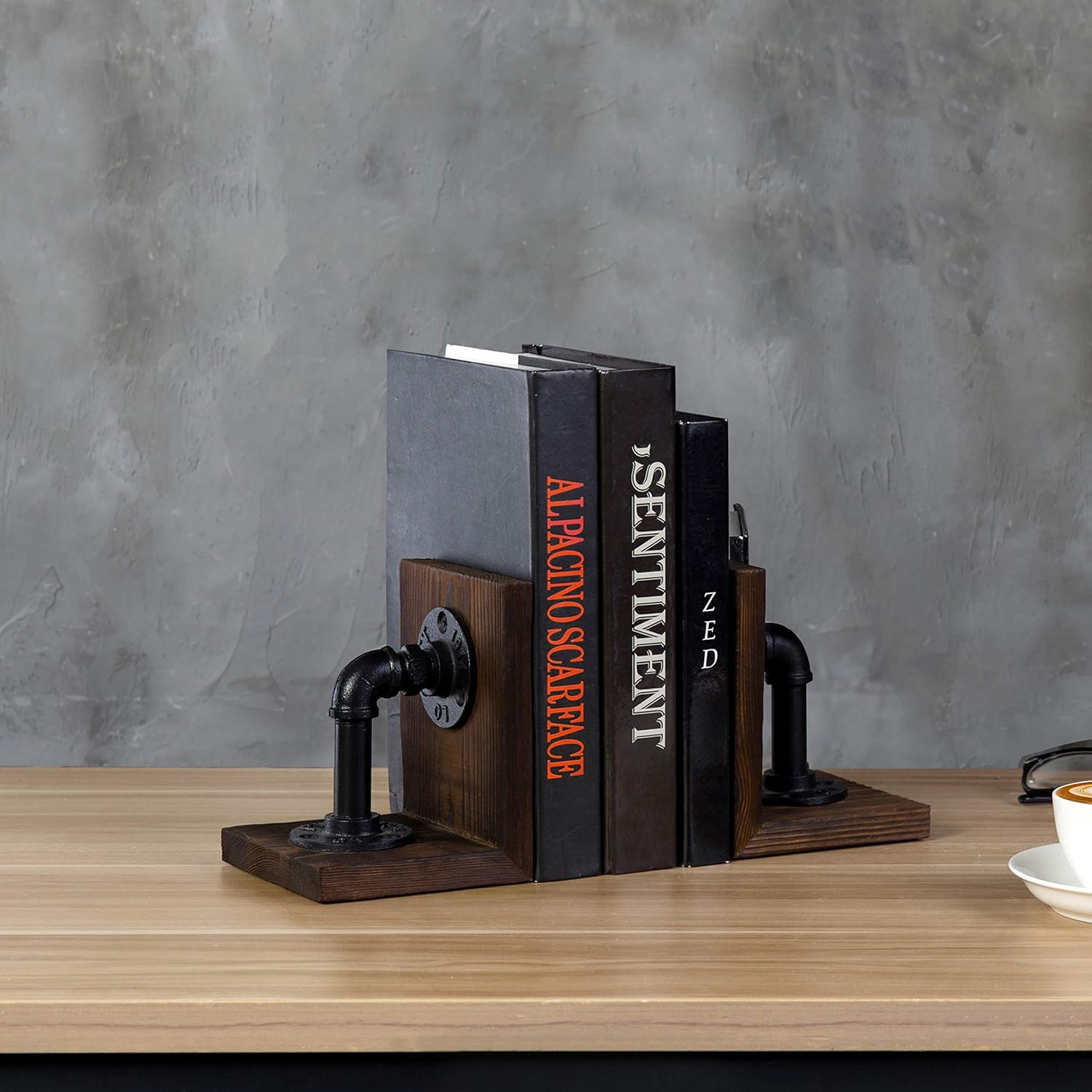 Wood Book / Metal Bookends for Heavy Books / Dark Brown