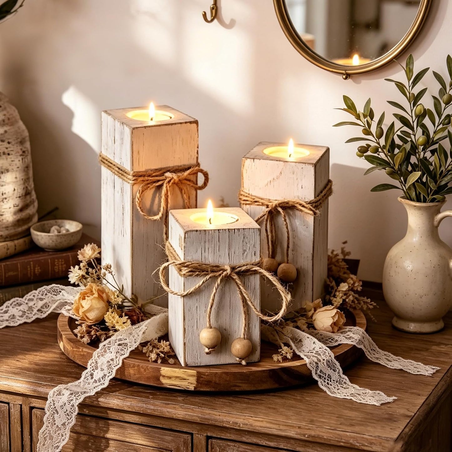 Flameless Candles Farmhouse Decor / Set of 6