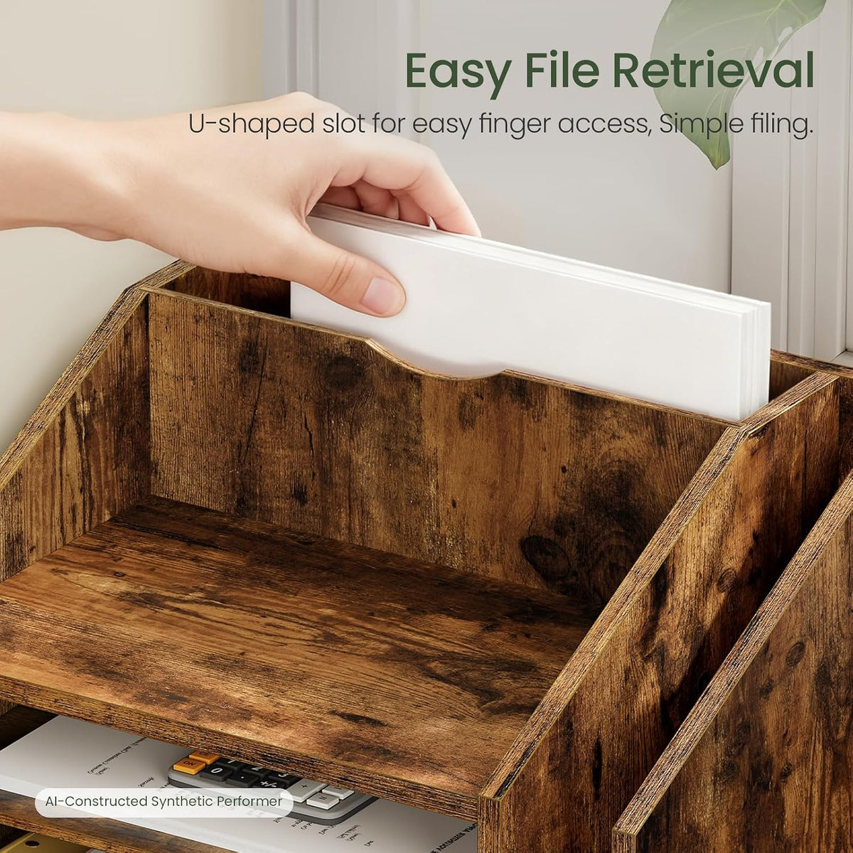 Wooden Desk Organizer with Adjustable Partitions, Multi-Layer Desktop File Holder for Home Office, Paper & Stationery