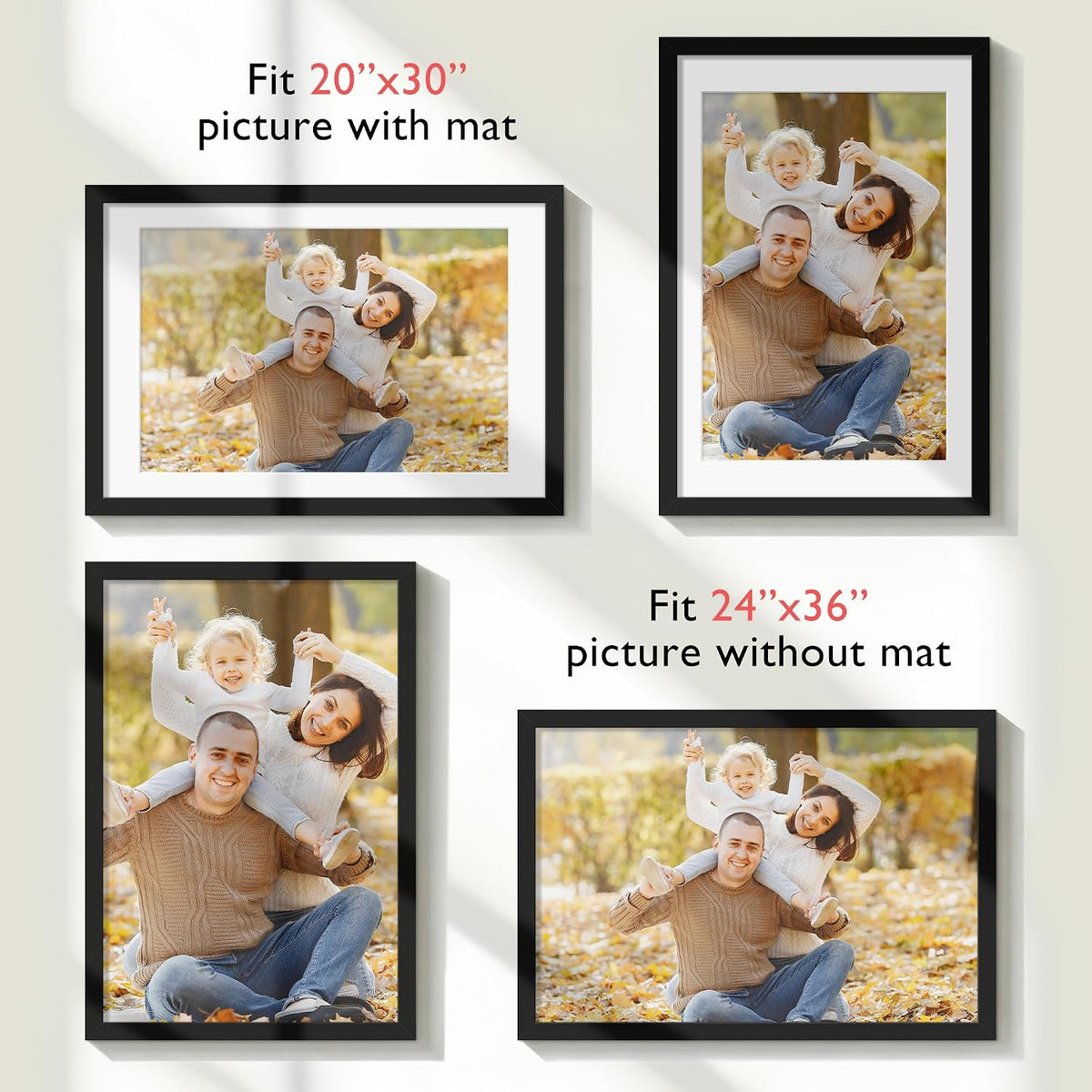 24x36 Poster Frame Black 5 Pack, for Wall Mounting | Display Pictures 20x30 with Mat or 24 x 36 without Mat with HD