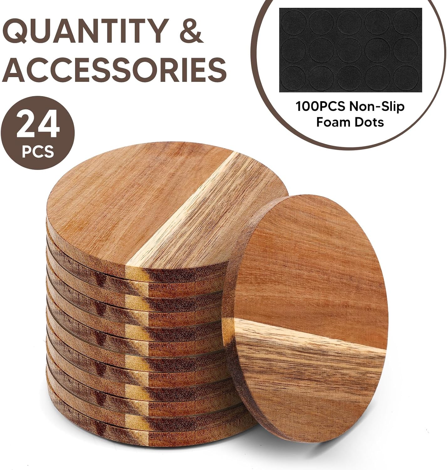 Wood Coasters Wooden Coaster for Drinks Coffee Table / Round / Set of 24