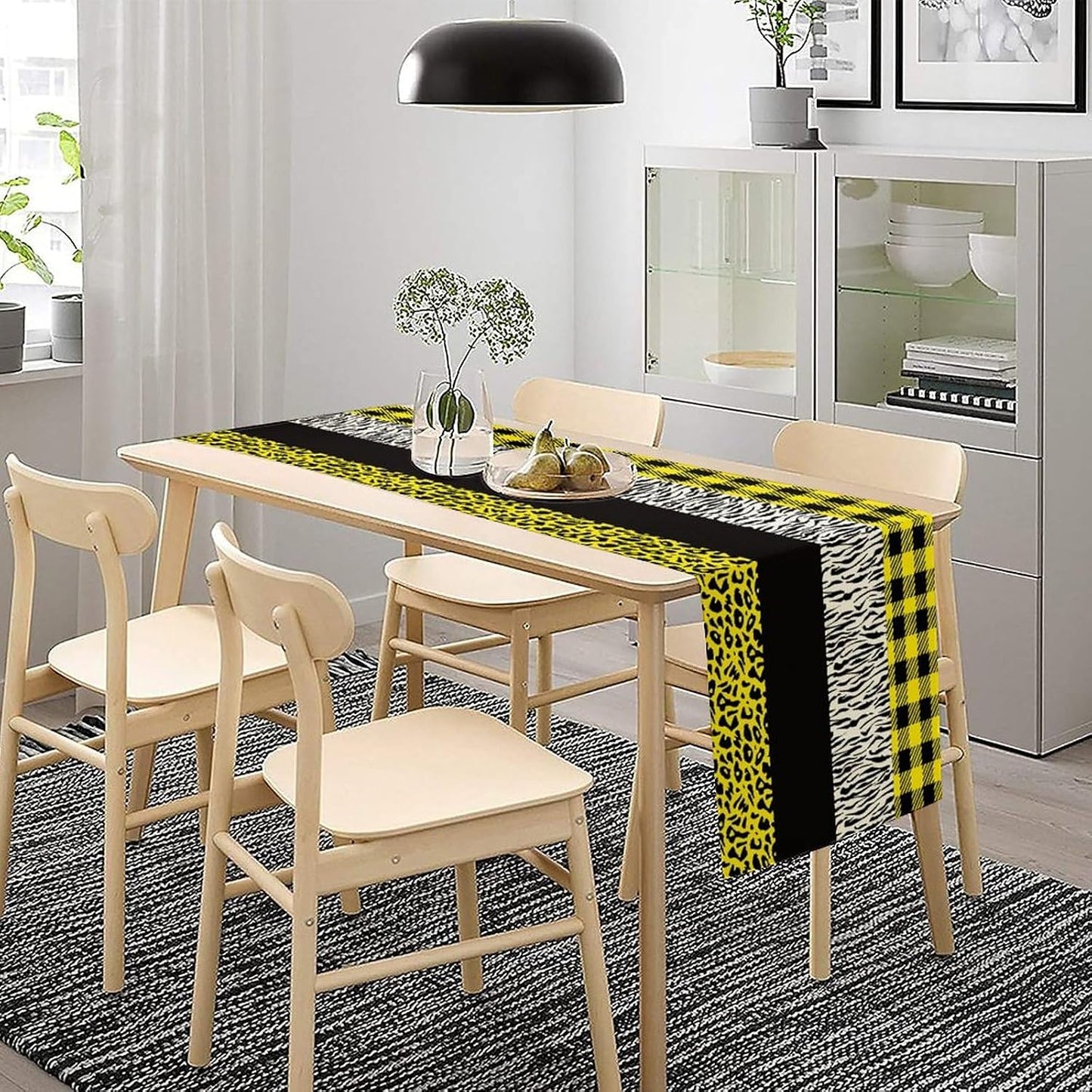 Leopard Print Table Runner Yellow Black Zebra Stripe Cheetah Print African Wildlife Pattern Geometric Splice Pattern