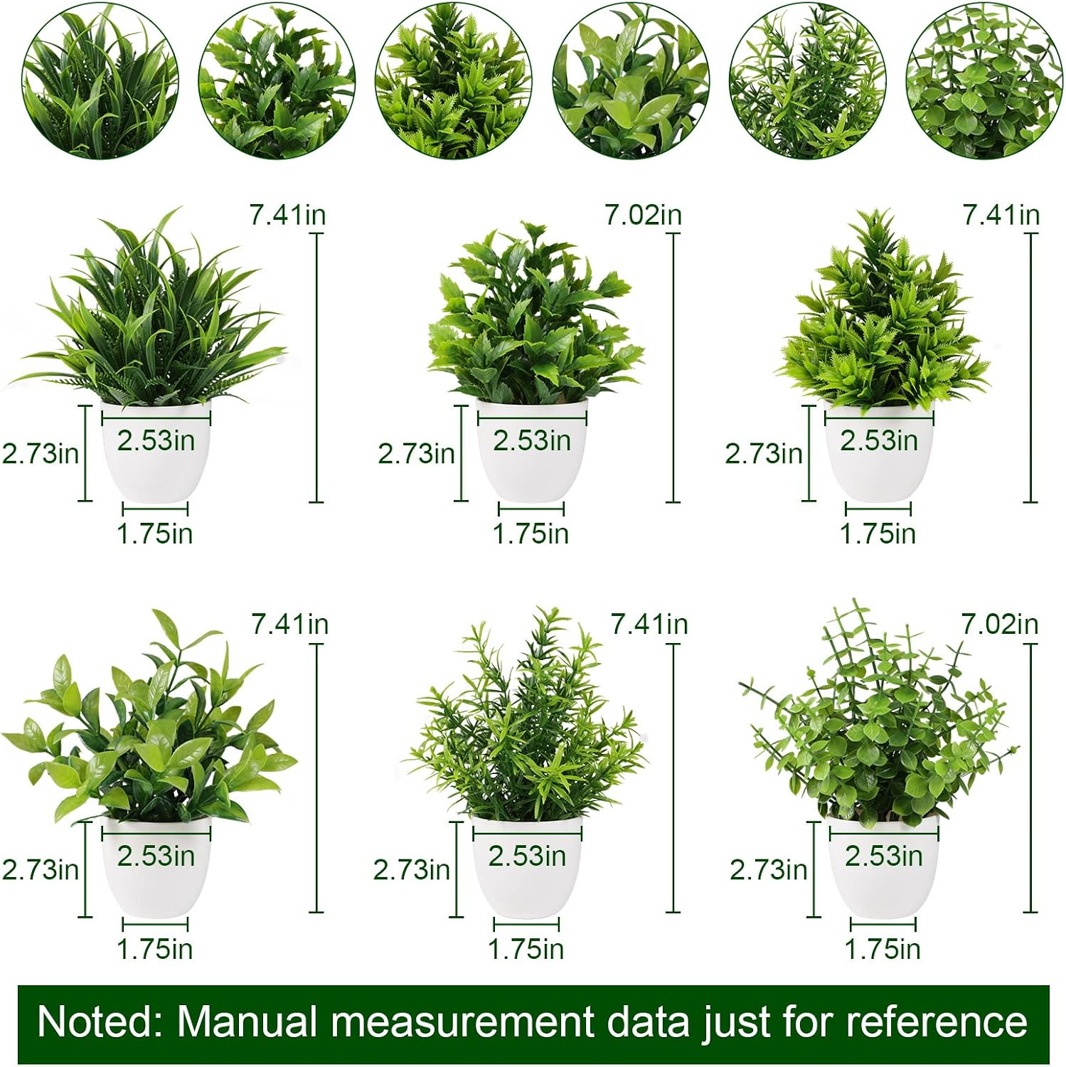 Artificial Plant Small Fake Plant Greenery Potted Plant Indoor Faux Plant Houes / Green / Set of 6