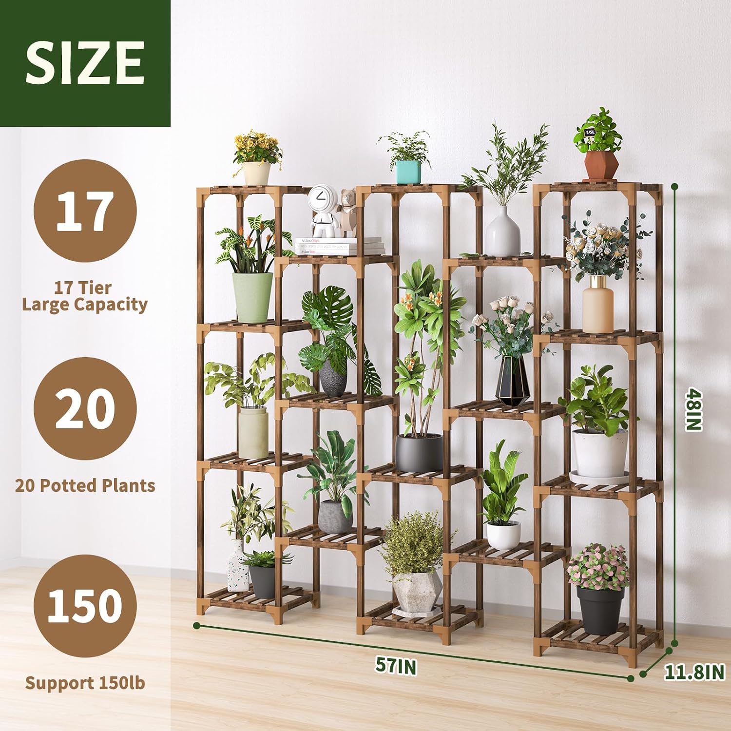 Plant Stand Indoor Outdoor, 17 Tiered Plant Shelf Wood Plant Rack | Tall Plant Holder for Multiple Plants, Large Ladder