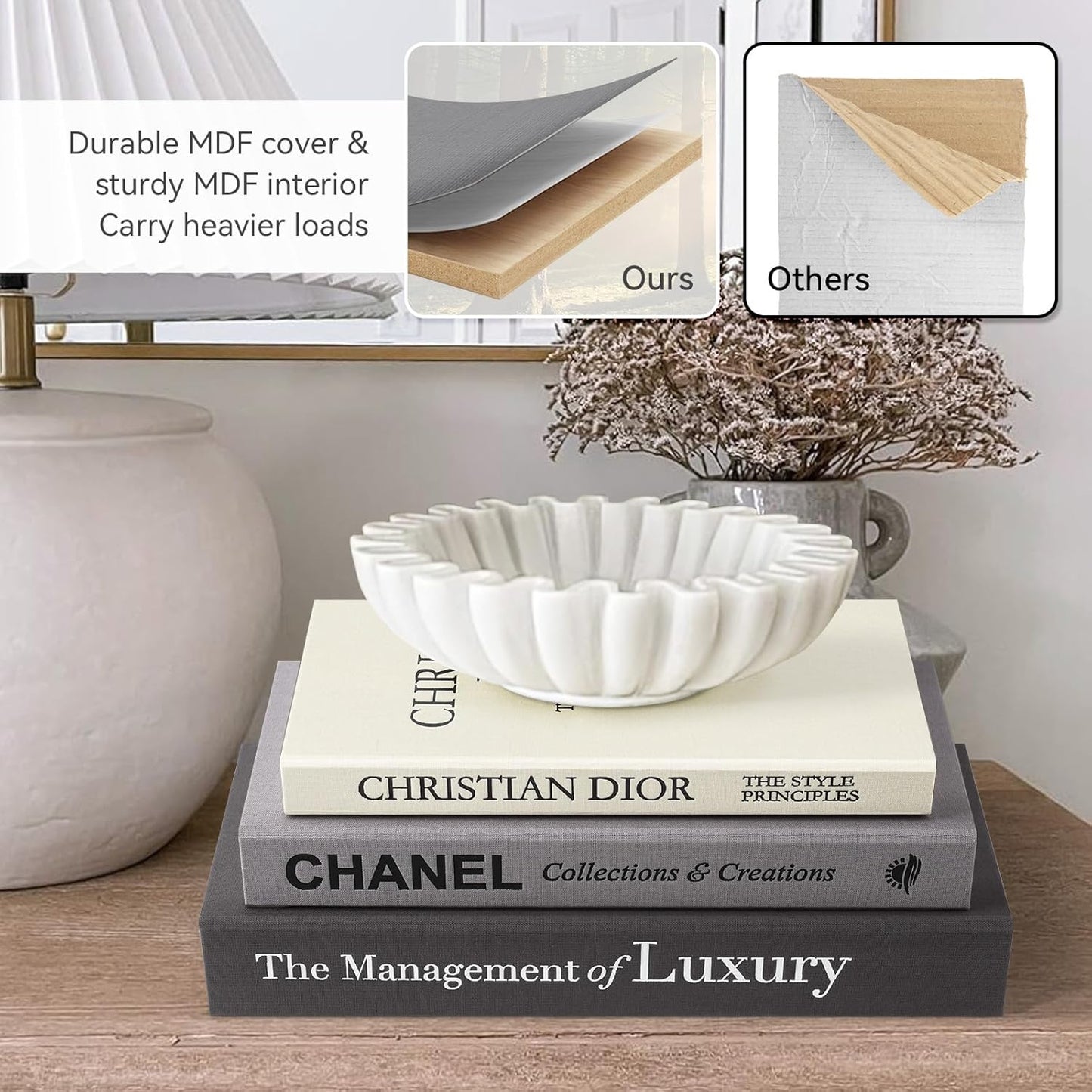 Minimalist Linen Hardcover Faux/Fake Books / Black-gray-beige / Luxury / Set of 3