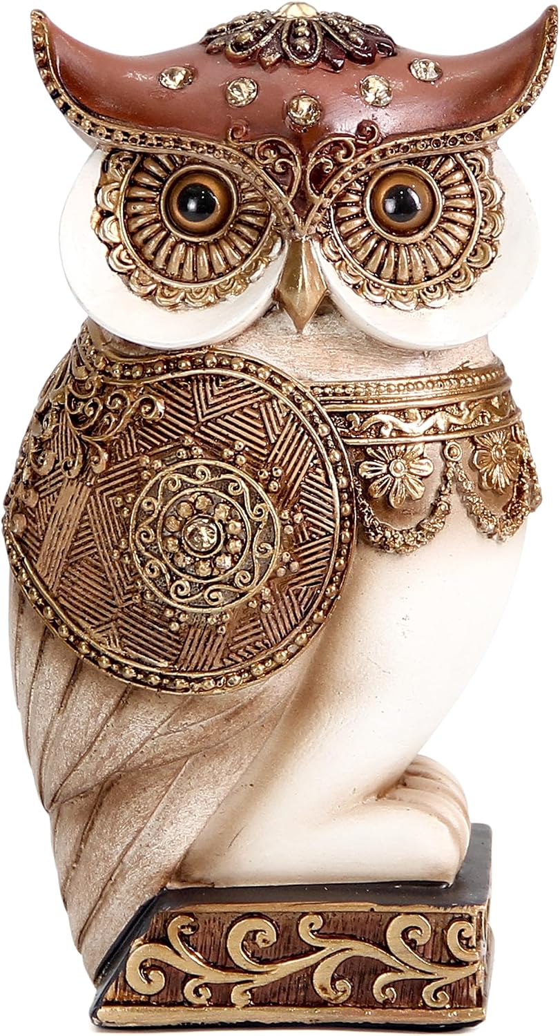 Owl Statue / Shelf Bookshelf Table Office Living Room Decor Owl Figurine / Beige