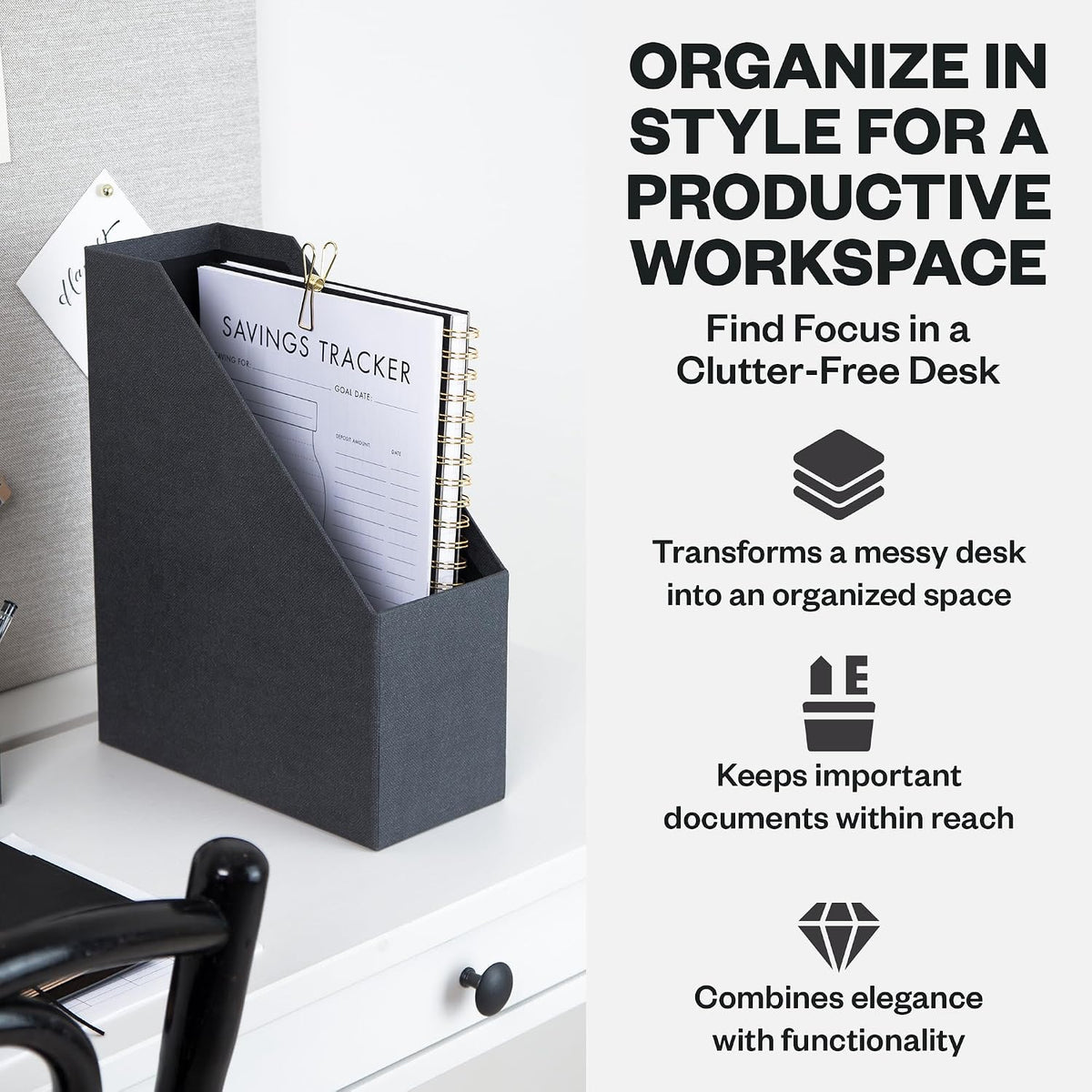 Bigso Estelle Fibreboard Magazine Holder with Leather Handle - Magazine File Holder and Organizer for Papers and